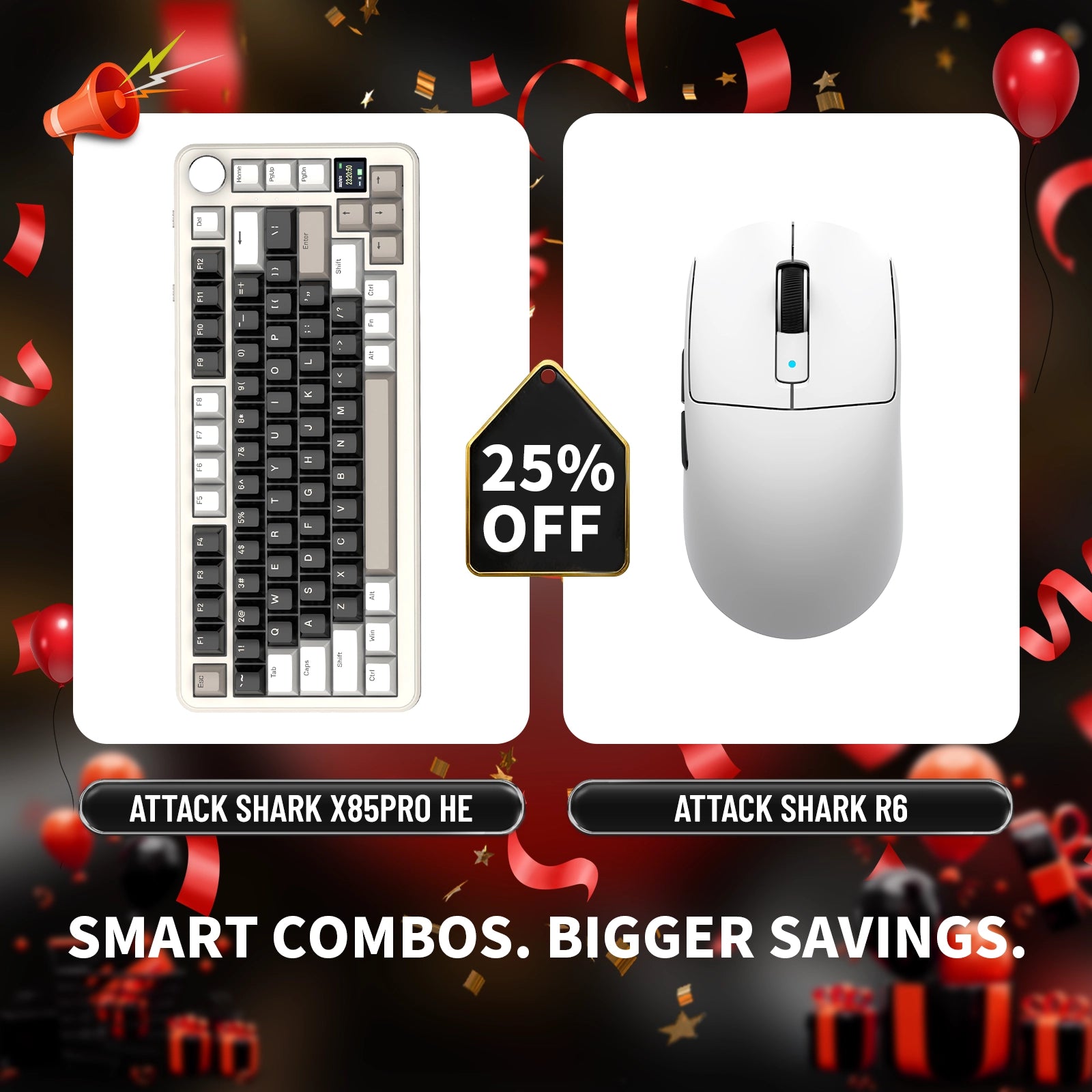 Paquete de teclado mecánico ATTACK SHARK X85PRO con junta de tres modos y ratón inalámbrico para juegos R6