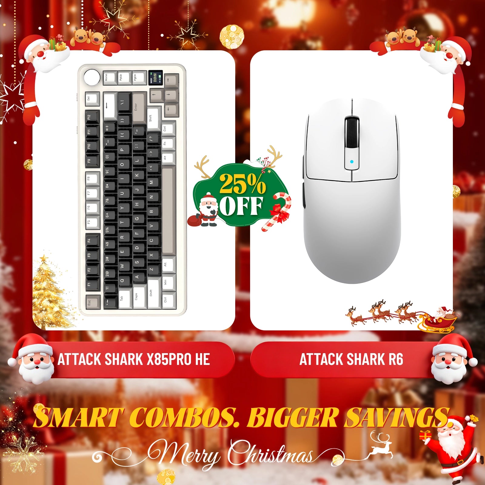 Paquete de teclado mecánico ATTACK SHARK X85PRO con junta de tres modos y ratón inalámbrico para juegos R6