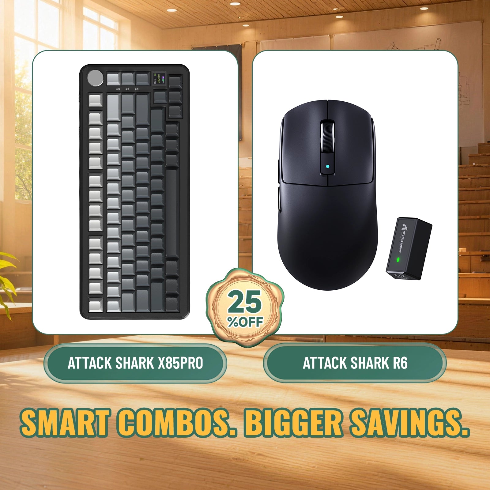 ATTACK SHARK X85 PRO: teclado mecánico con junta de tres modos + paquete de ratón inalámbrico para gaming R6