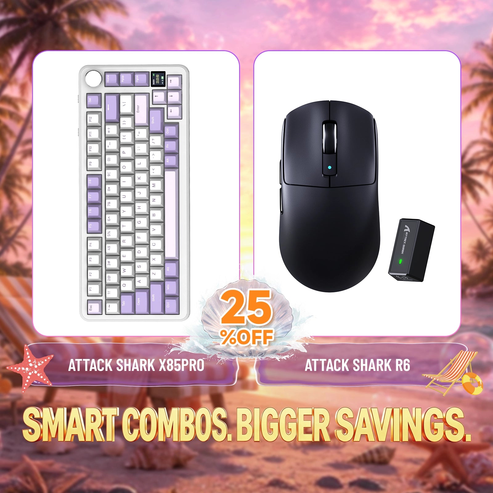 Paquete ATTACK SHARK X85PRO teclado mecánico tri-modo con junta + ratón para juegos inalámbrico R6