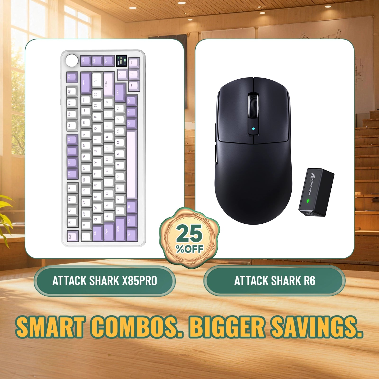 ATTACK SHARK X85 PRO: teclado mecánico con junta de tres modos + paquete de ratón inalámbrico para gaming R6