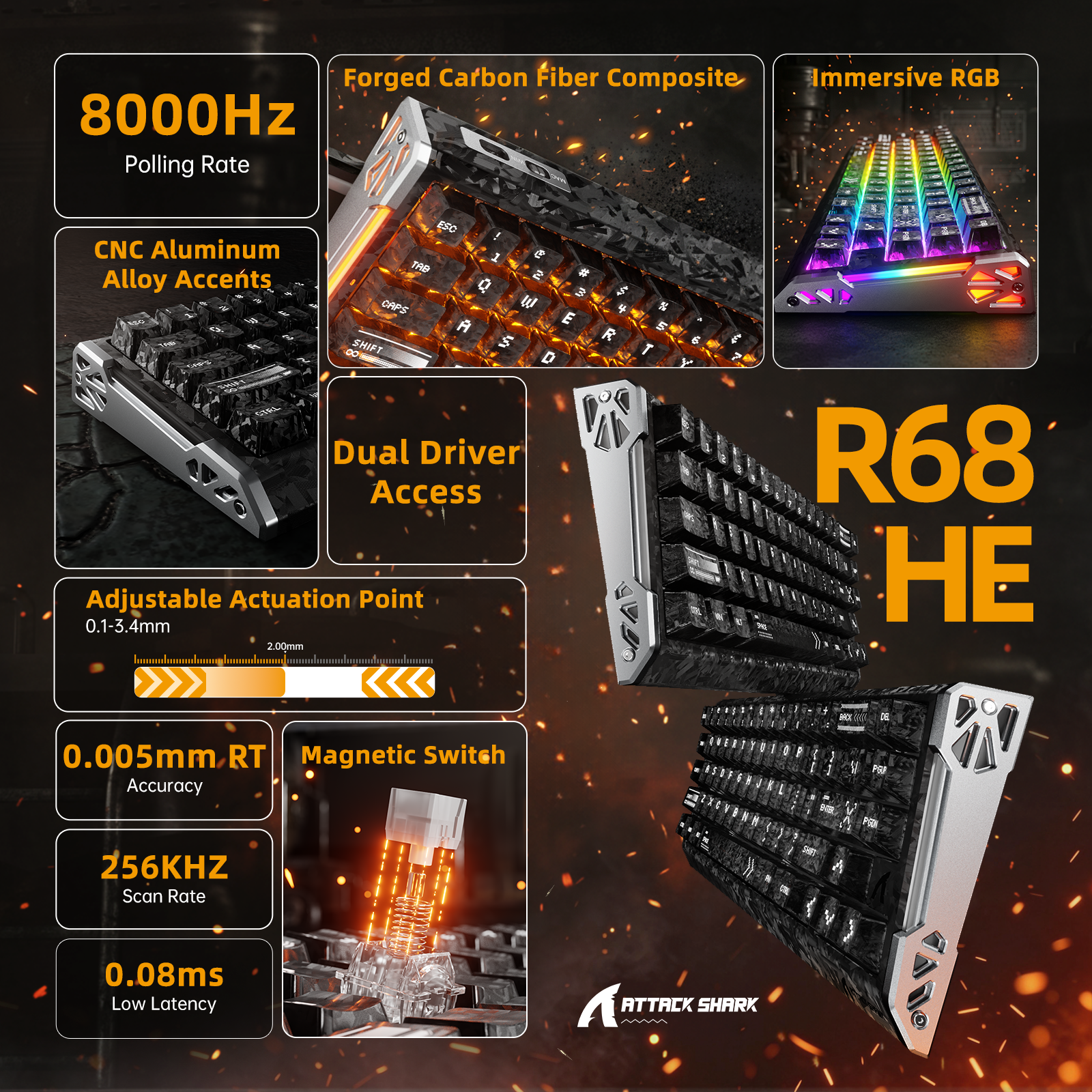 Paquete de juego ATTACK SHARK R68 HE y R11 ULTRA de fibra de carbono con cable en espiral C01 ULTRA