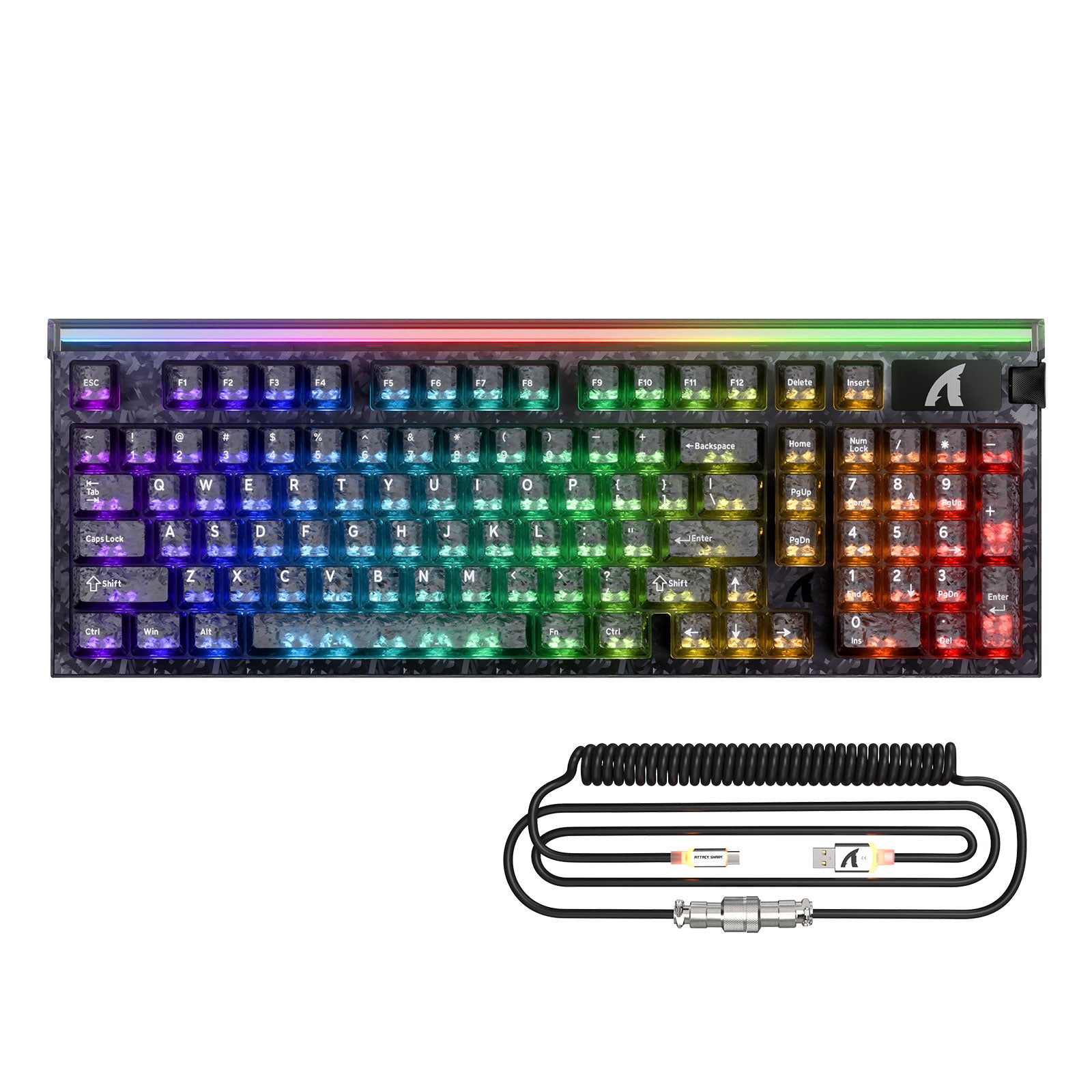 Teclado con cable ATTACK SHARK R98 HE de fibra de carbono, gatillo rápido, interruptor magnético y cable en espiral C01 Ultra RGB