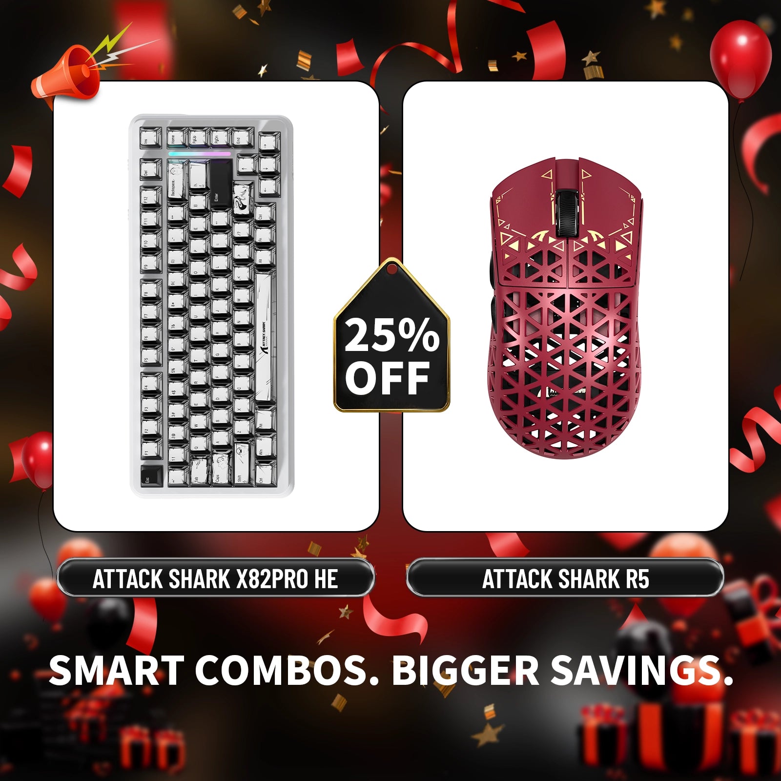 Paquete de teclado de disparo rápido ATTACK SHARK X82PRO HE + ratón inalámbrico para juegos de fibra de carbono R5