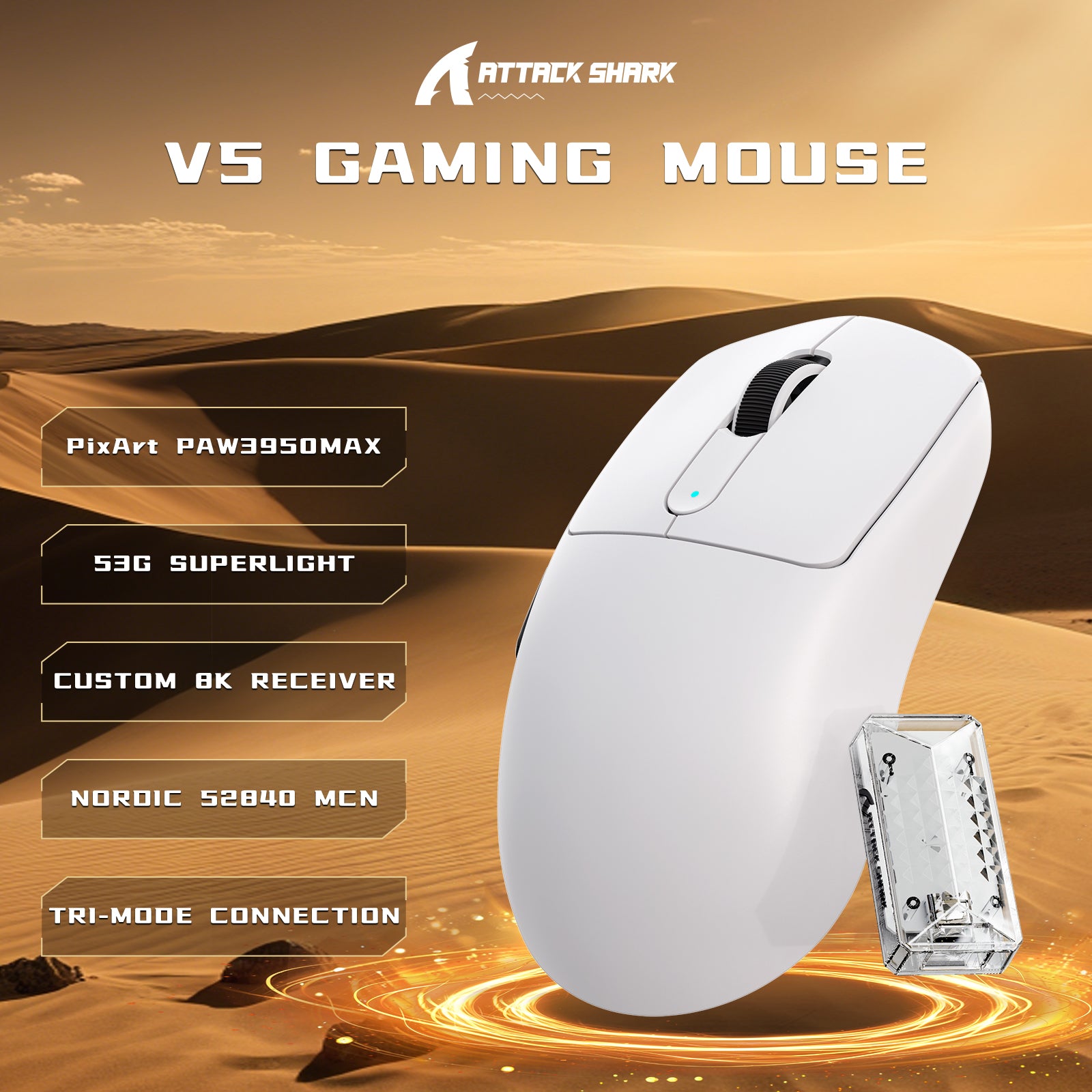 Ratón inalámbrico para juegos ATTACK SHARK V5 de 8 KHz PAW3950MAX con cable C06 Ultra
