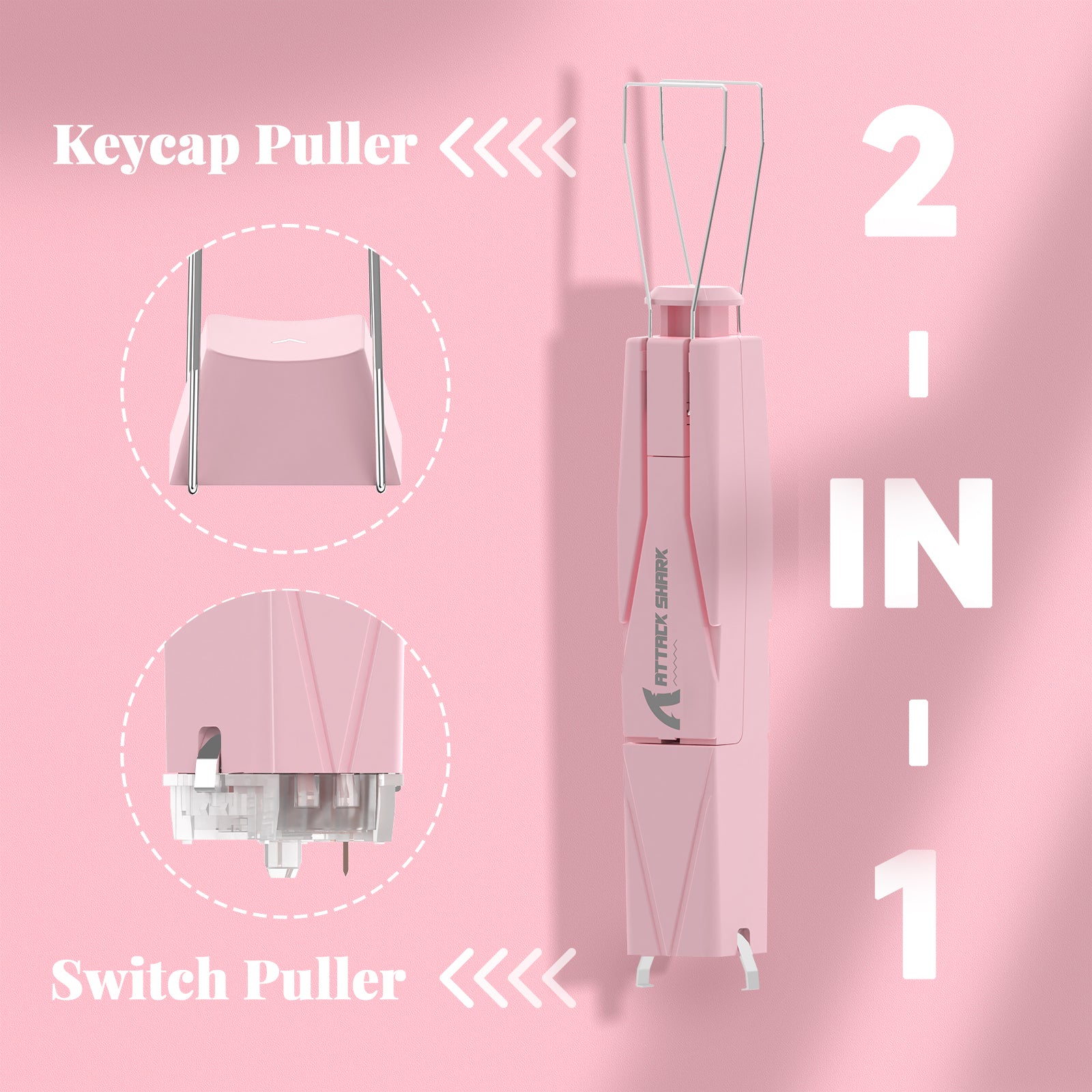 Pink 2-in-1 keycap and switch puller with stainless steel wires and ergonomic design.