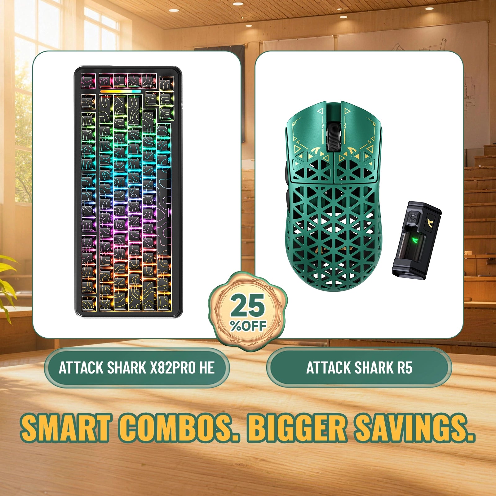 ATTACK SHARK X82 PRO HE Teclado con activación rápida + R5 Carbon Fiber Pack de ratón inalámbrico para gaming