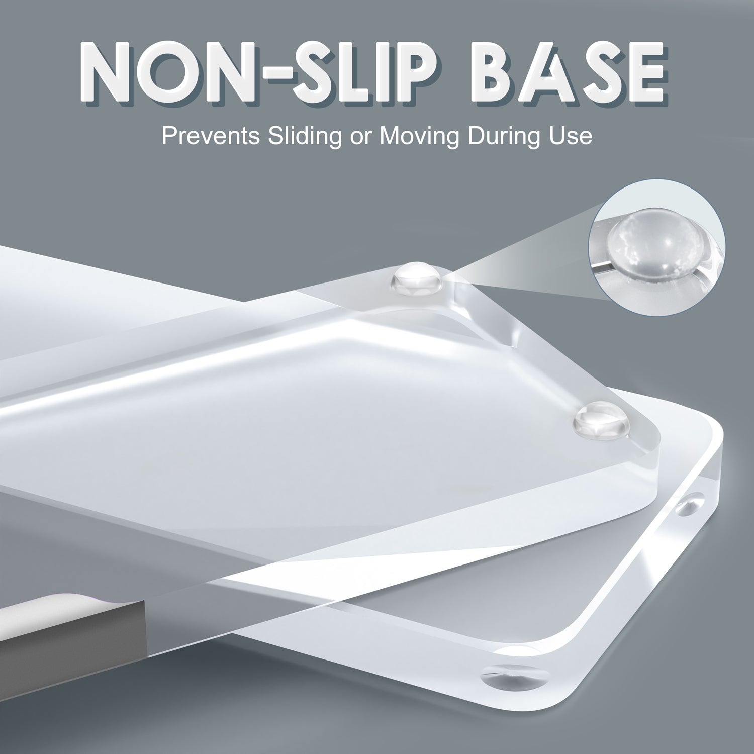 Non-slip base of acrylic wrist rest for stability and ergonomic support.