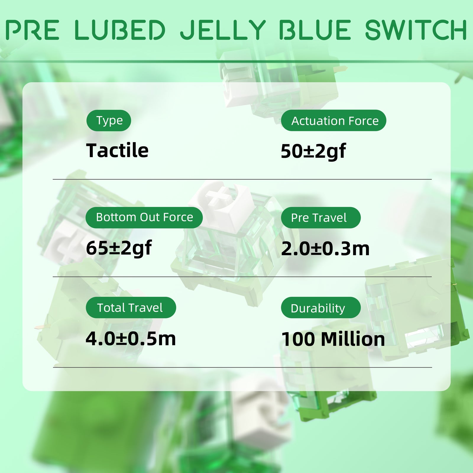 Technical specs of Jelly Blue V3 switches: tactile, actuation force 50gf.