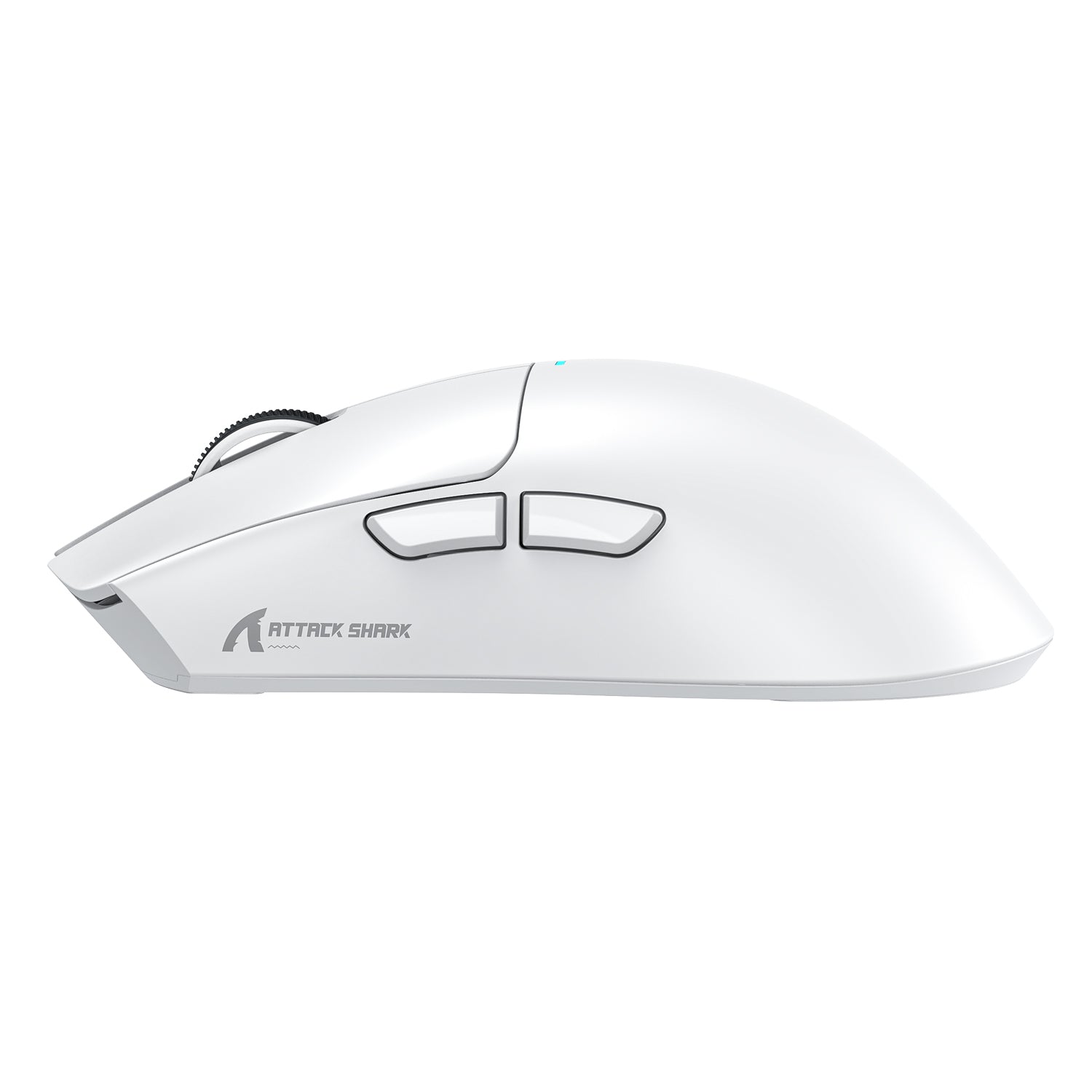 Side view of Attack Shark X11 Wireless Gaming Mouse in white with buttons