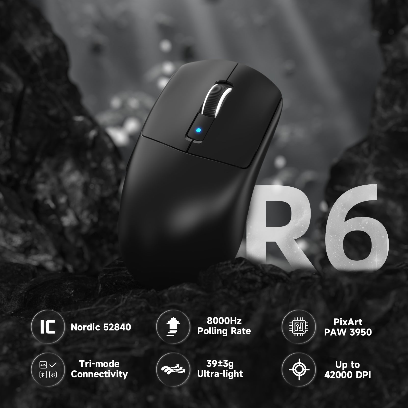 R6PRO Lightspeed Gaming Mouse with 8000Hz polling, Nordic chip, and PAW 3950 sensor