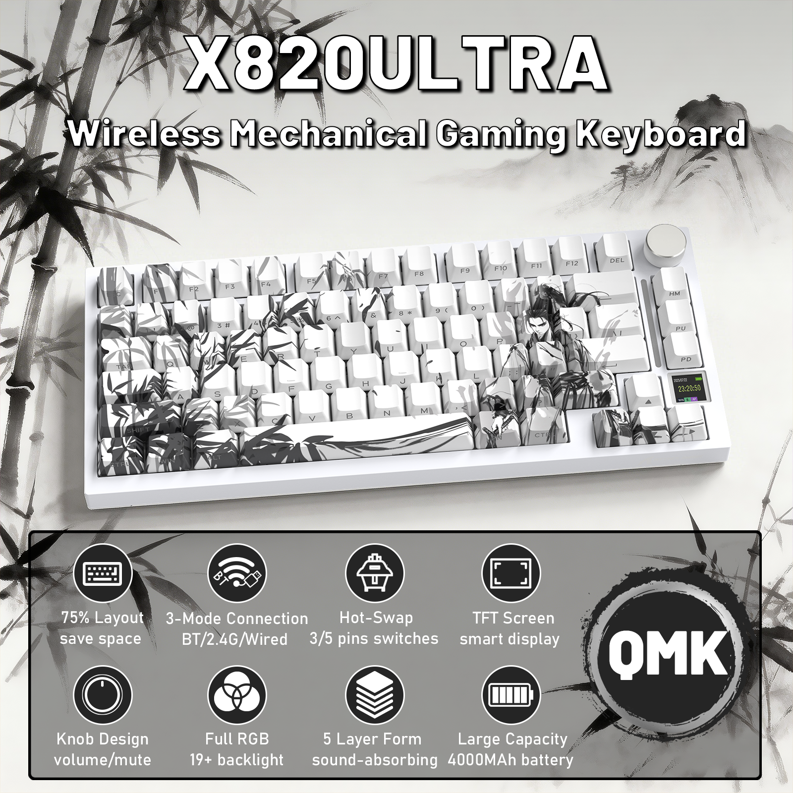 Teclado mecánico ATTACK SHARK X820ULTRA con cable en espiral C01ULTRA