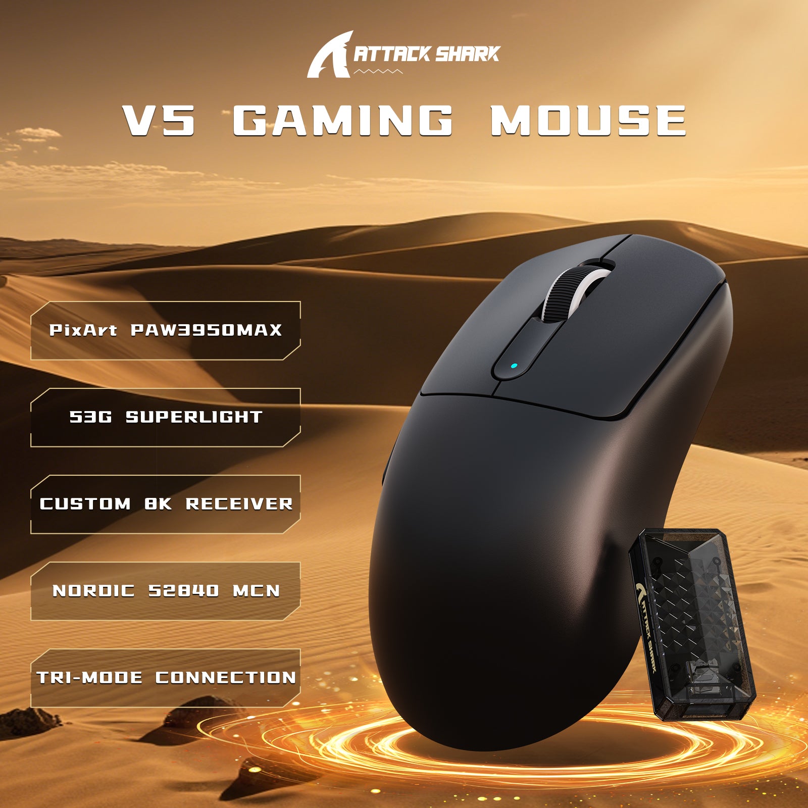 Ratón inalámbrico para juegos ATTACK SHARK V5 de 8 KHz PAW3950MAX con cable C06 Ultra