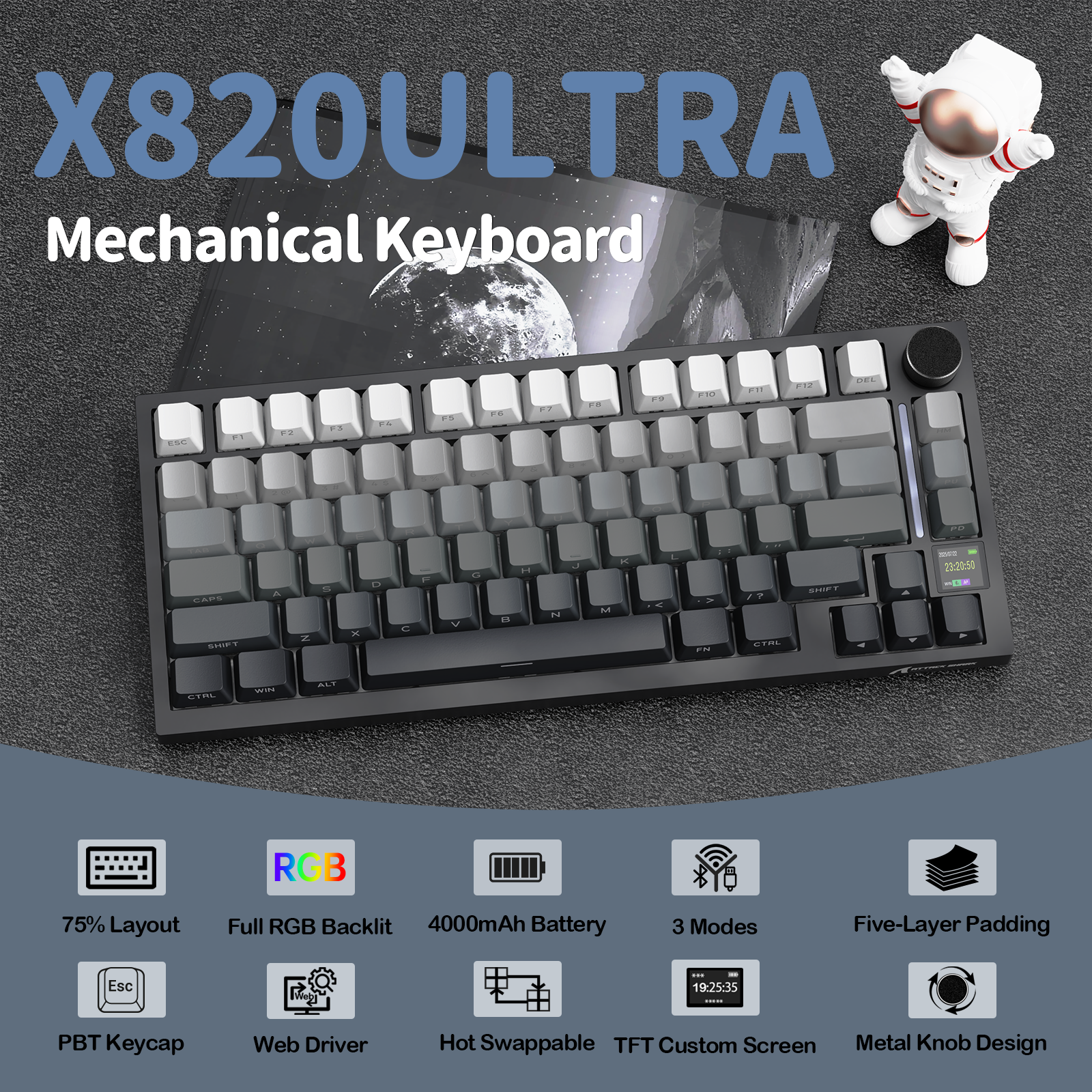 Teclado mecánico ultra trimodo ATTACK SHARK X820 con junta