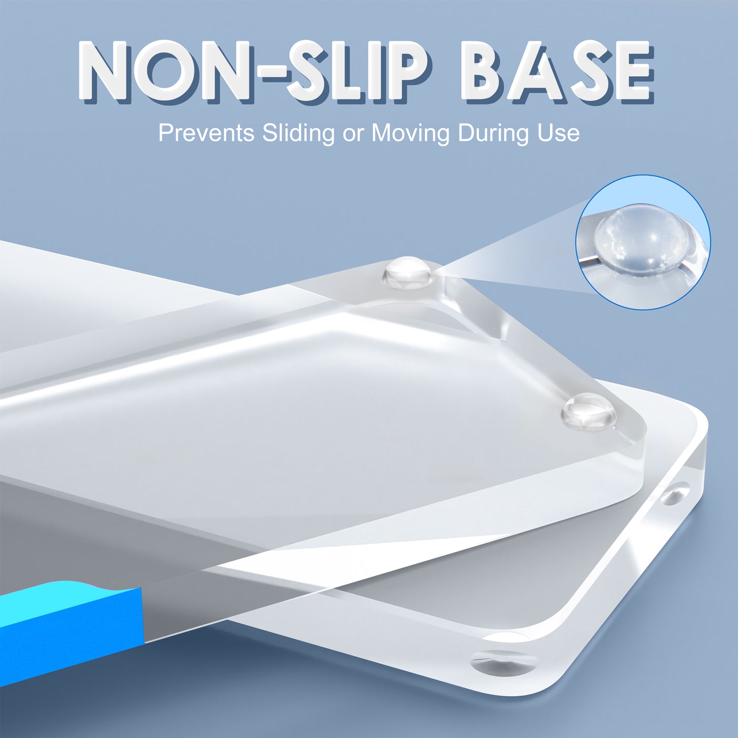 Close-up of translucent wrist rest showcasing non-slip base for stability