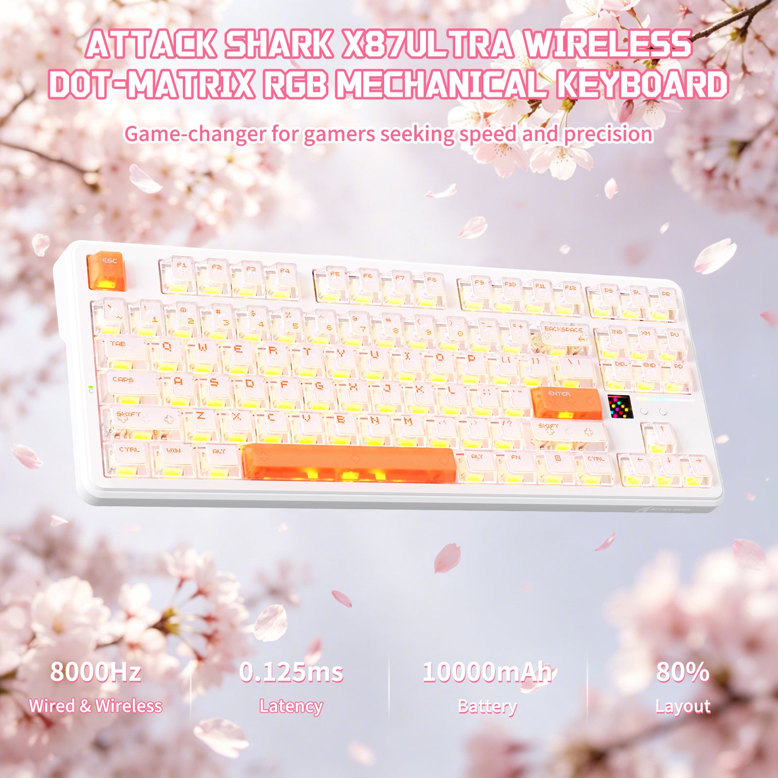Teclado mecánico inalámbrico ATTACK SHARK X87 ULTRA con receptor inalámbrico 8K