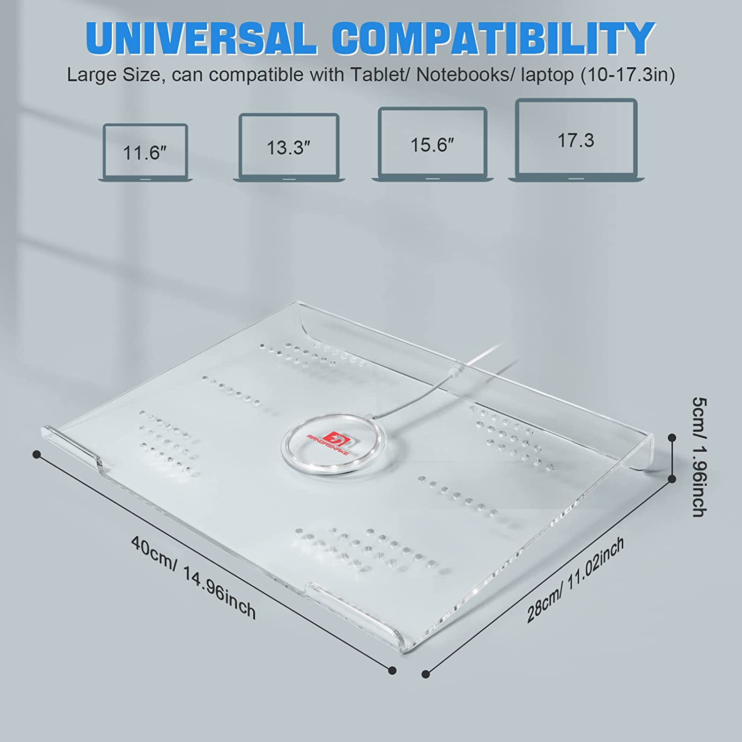 MAMBASNAKE laptop riser dimensions with compatibility for laptops 10-17.3 inches.