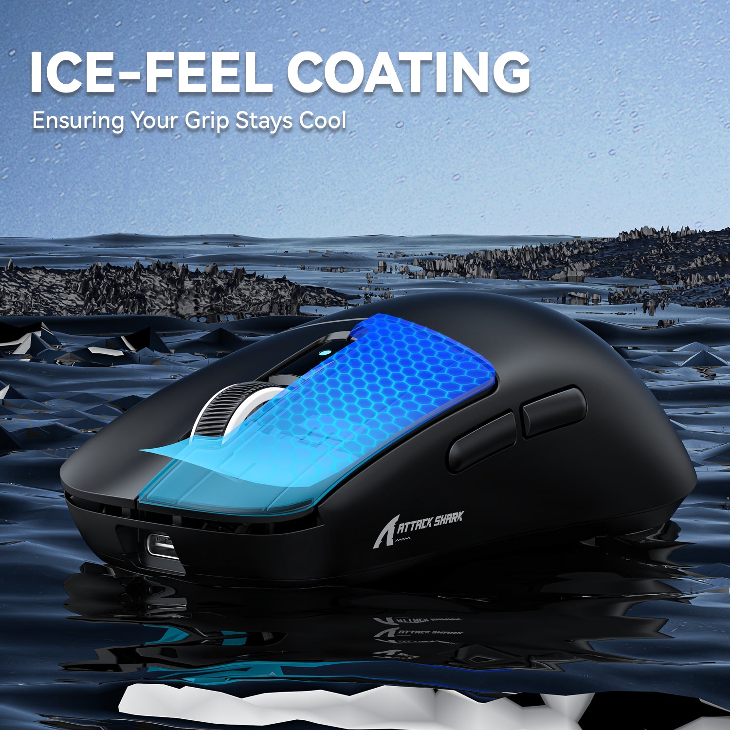 Attack Shark R6 gaming mouse with ice-feel coating design for grip and cooling