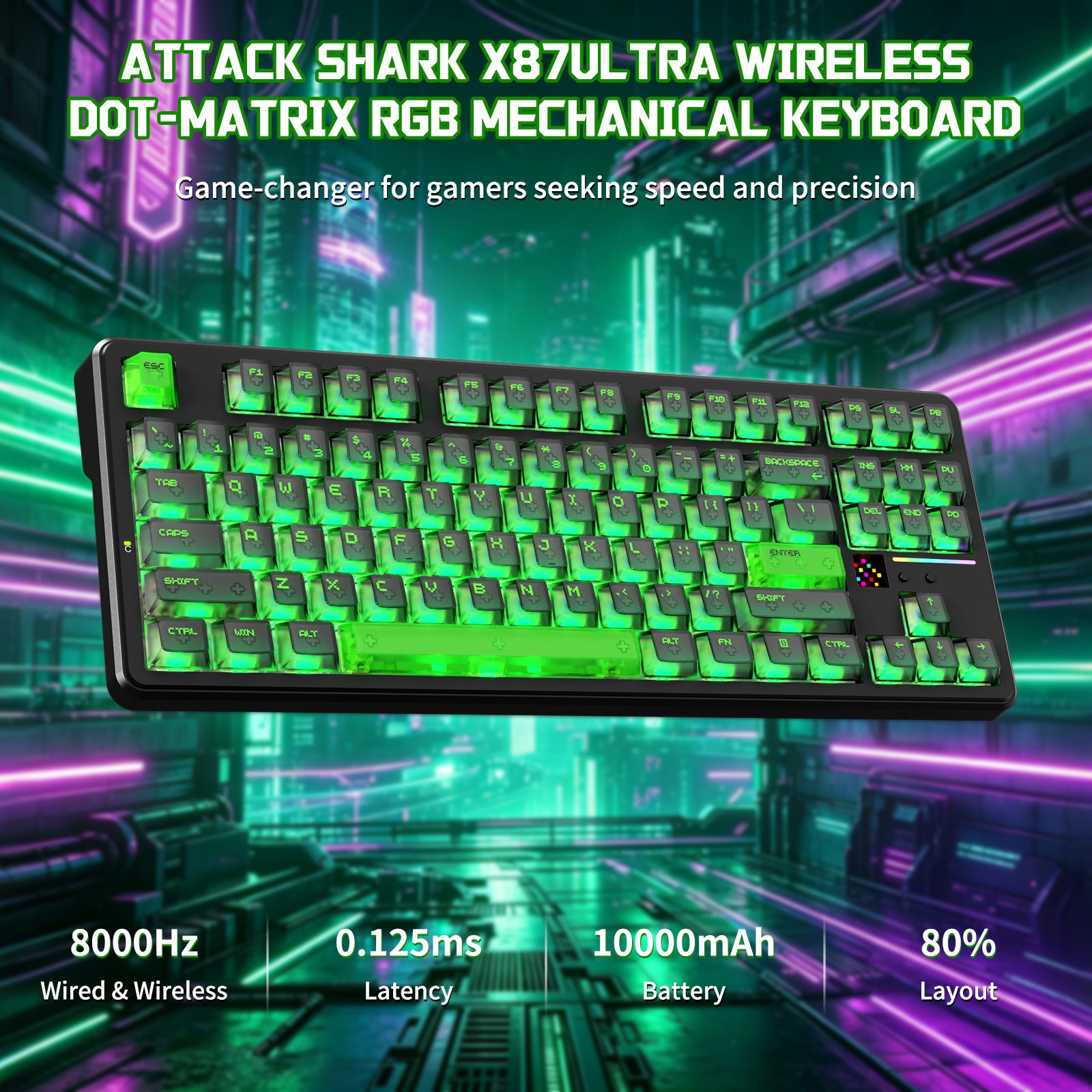 Teclado mecánico inalámbrico ATTACK SHARK X87 ULTRA con receptor inalámbrico 8K