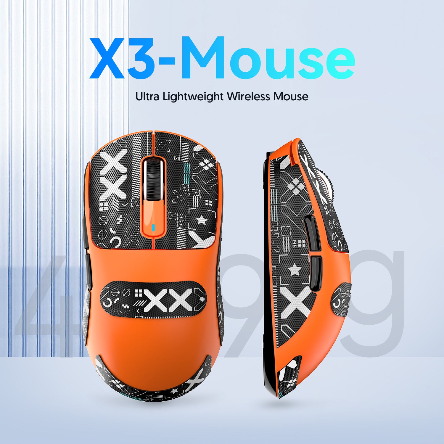 Attack Shark X3 ultra-lightweight wireless gaming mouse in orange with ergonomic design.