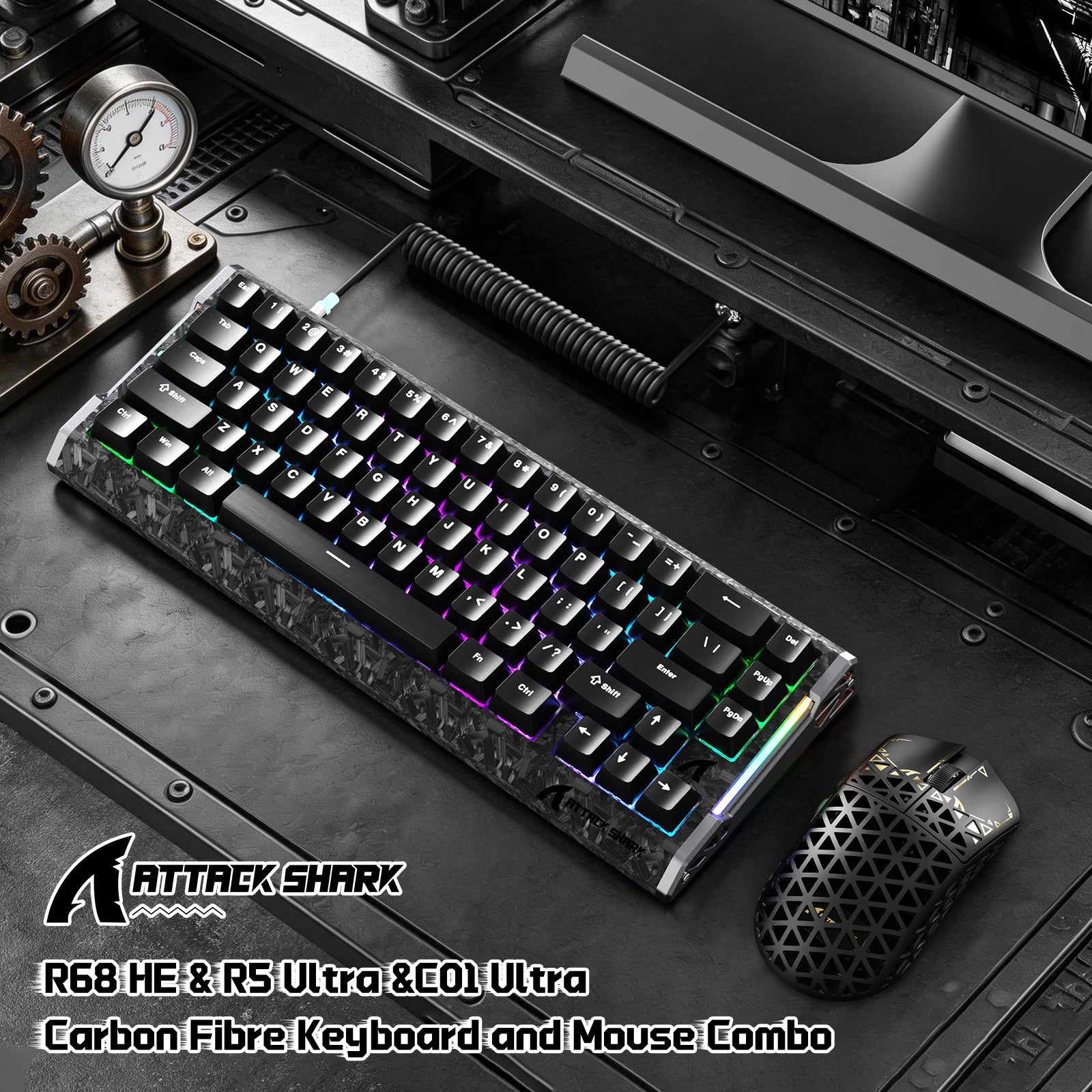 ATTACK SHARK R68 HE keyboard and R5 Ultra mouse carbon fiber gaming bundle