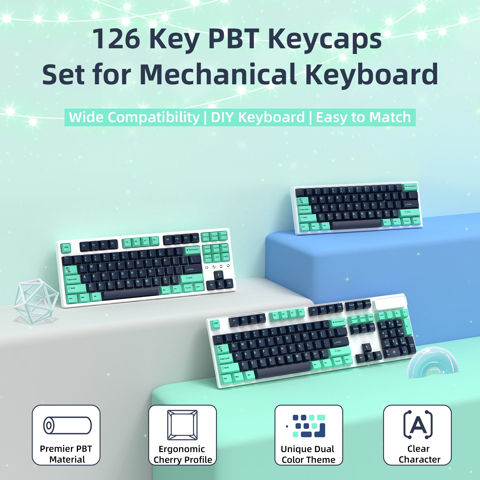 126-key PBT keycap set for mechanical keyboards with ergonomic design and wide compatibility.