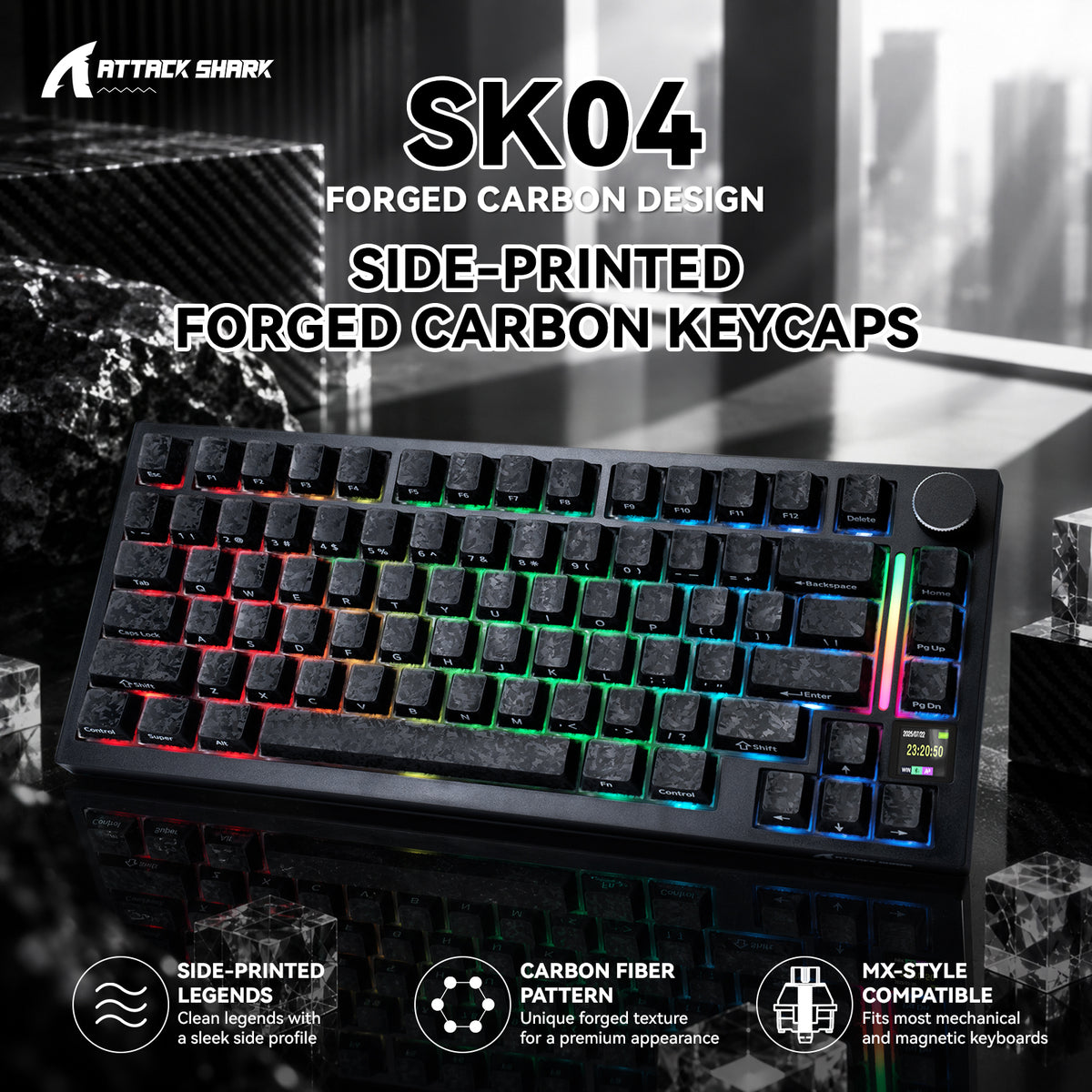 ATTACK SHARK SK04, 119 teclas, teclas de cristal de fibra de carbono forjada, ANSI/ISO