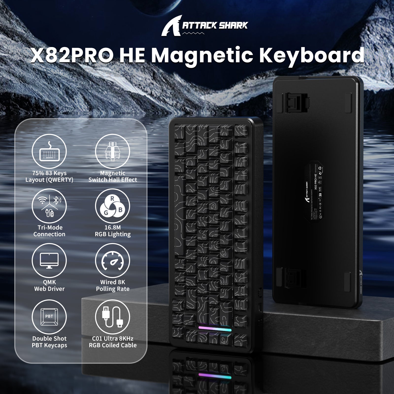 Teclado magnético ATTACK SHARK X82PRO HE con cable en espiral C01Ultra RGB