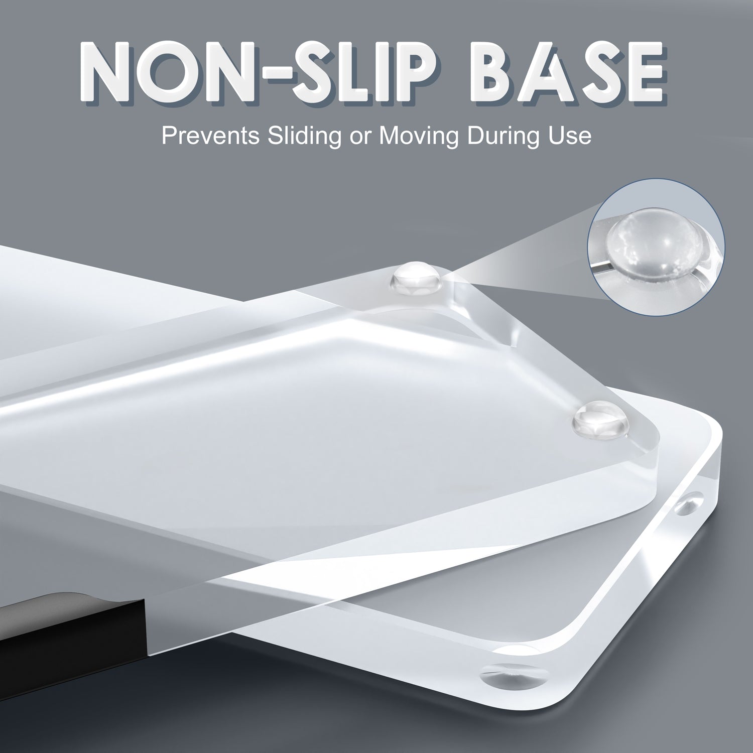 Translucent acrylic wrist rest showcasing non-slip base for stability during use