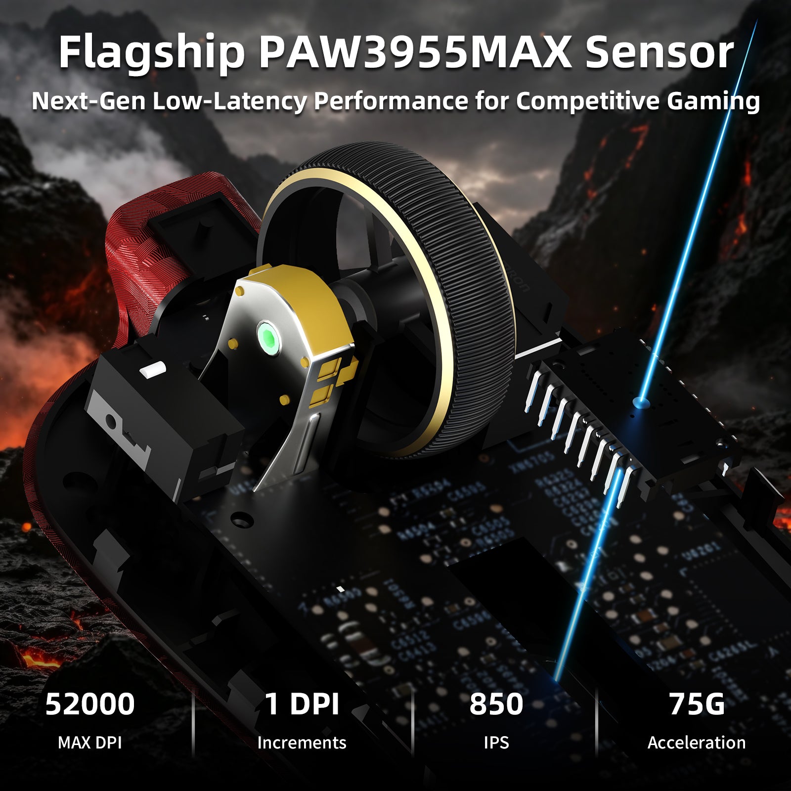 Ratón para juegos inalámbrico ATTACK SHARK RS3 ULTRA Carbon Fiber PAW3955MAX con cable LED Ultra C06