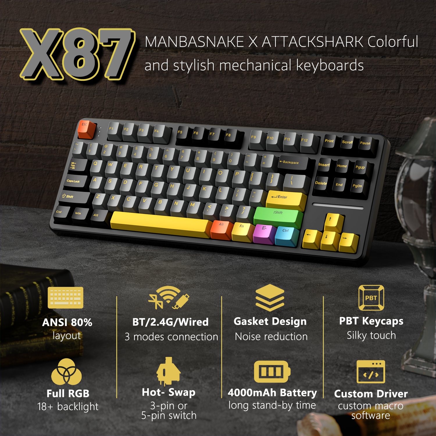 Teclado mecánico con junta de tres modos ATTACK SHARK X87