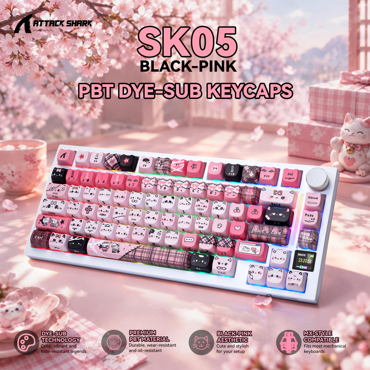 ATTACK SHARK SK05, 118/119 teclas, teclas PBT, MOA, ANSI