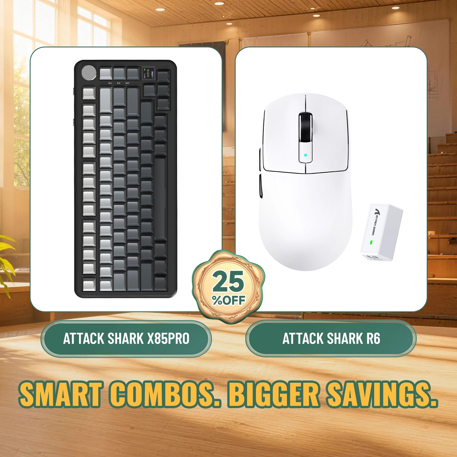 ATTACK SHARK X85 PRO: teclado mecánico con junta de tres modos + paquete de ratón inalámbrico para gaming R6