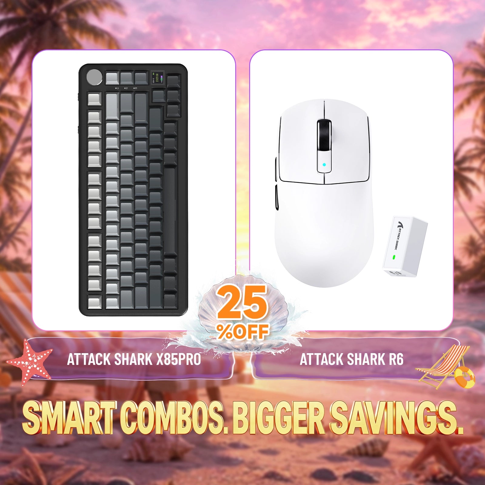 Paquete ATTACK SHARK X85PRO teclado mecánico tri-modo con junta + ratón para juegos inalámbrico R6