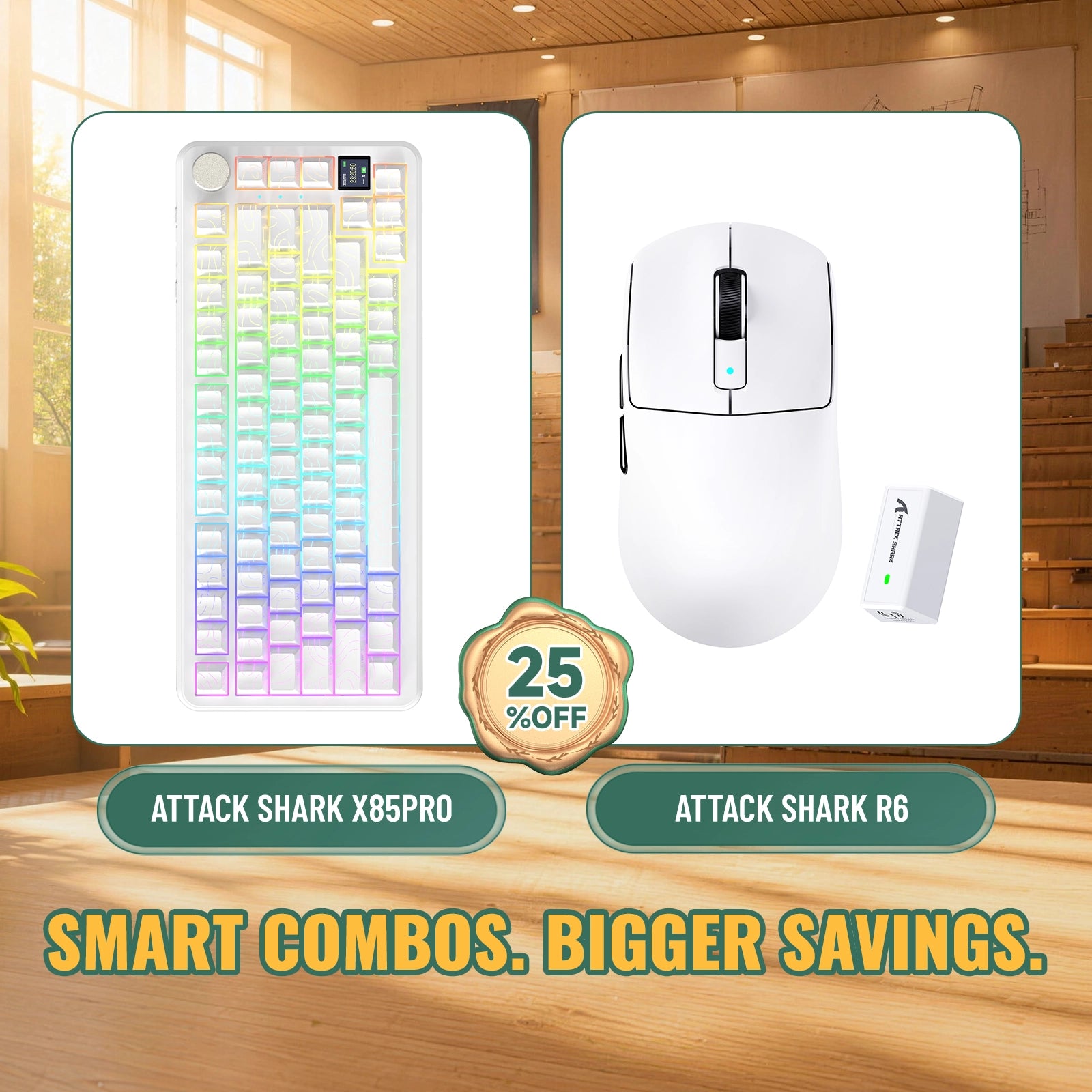 ATTACK SHARK X85 PRO: teclado mecánico con junta de tres modos + paquete de ratón inalámbrico para gaming R6