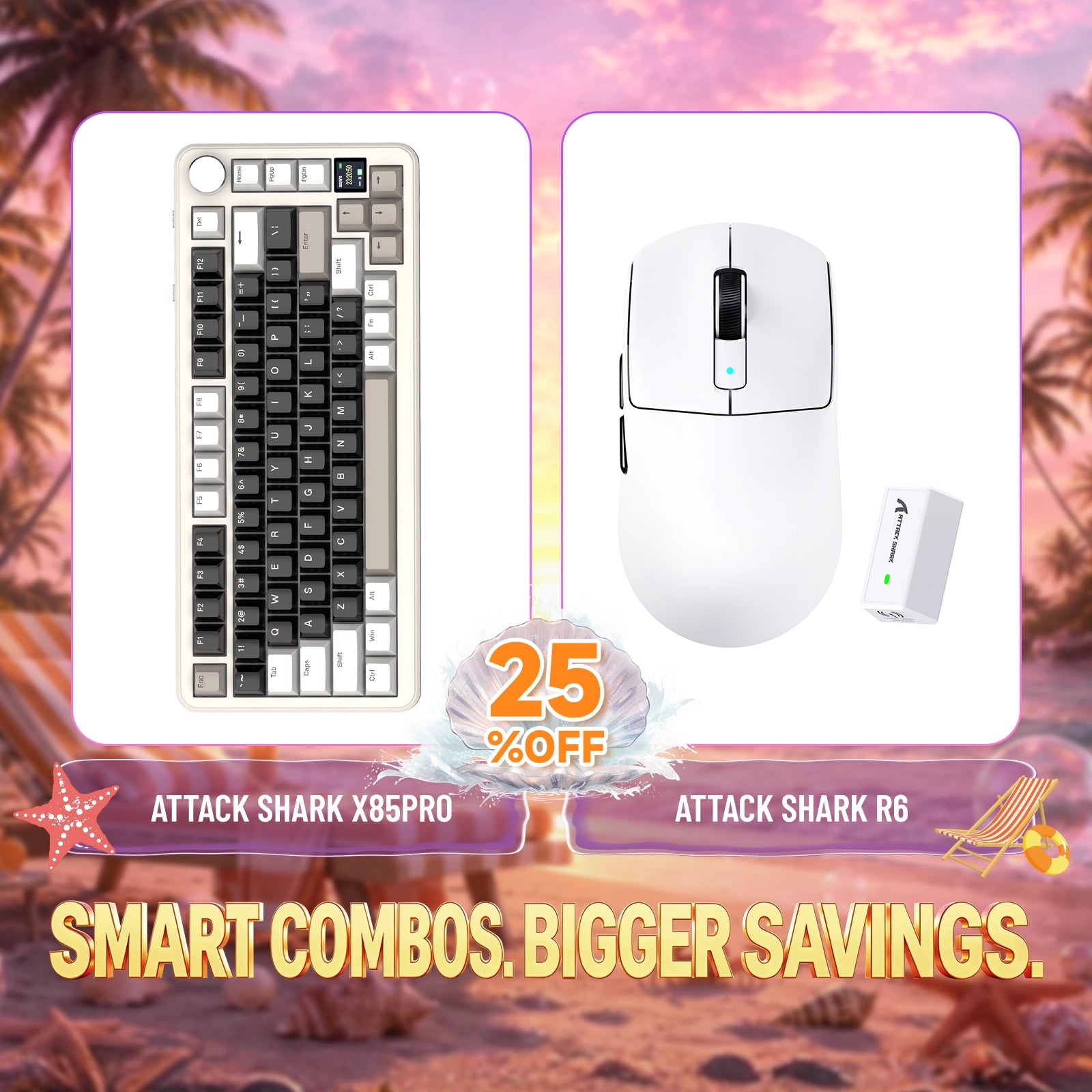 Paquete ATTACK SHARK X85PRO teclado mecánico tri-modo con junta + ratón para juegos inalámbrico R6