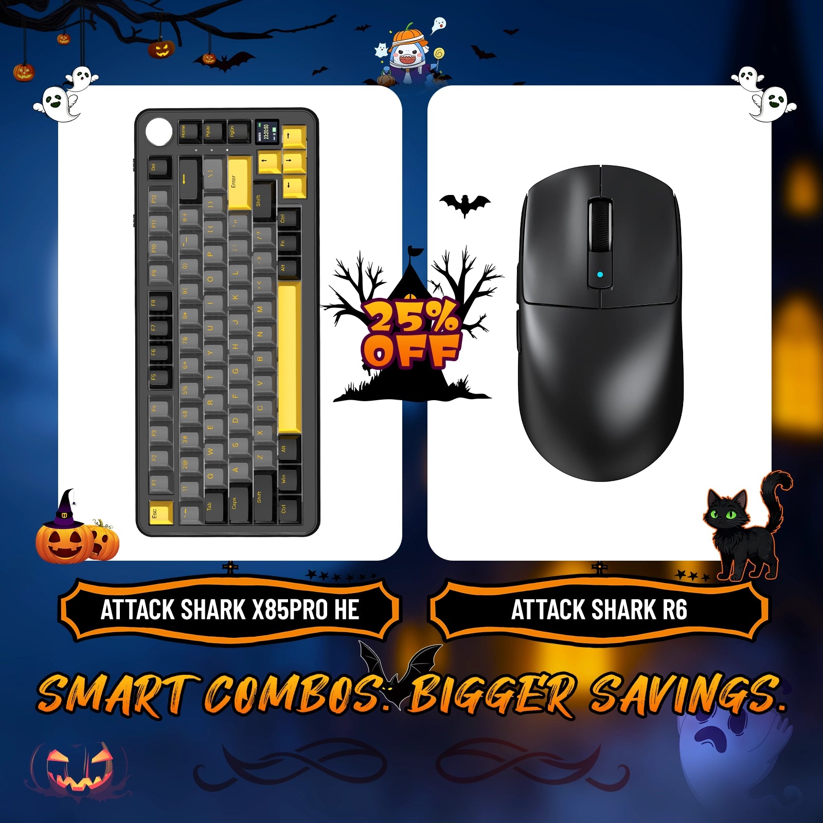 Paquete de teclado mecánico ATTACK SHARK X85PRO con junta de tres modos y ratón inalámbrico para juegos R6