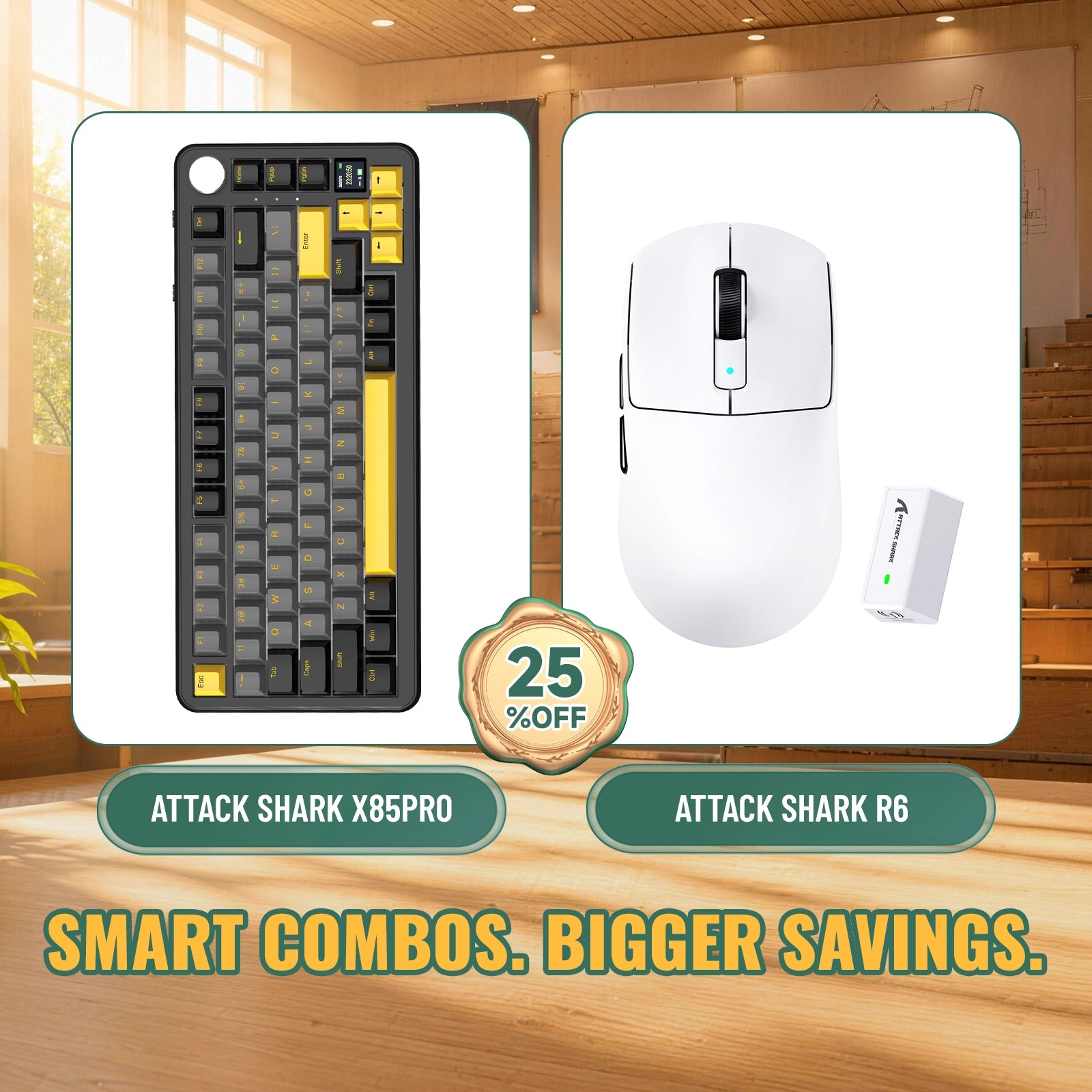ATTACK SHARK X85 PRO: teclado mecánico con junta de tres modos + paquete de ratón inalámbrico para gaming R6