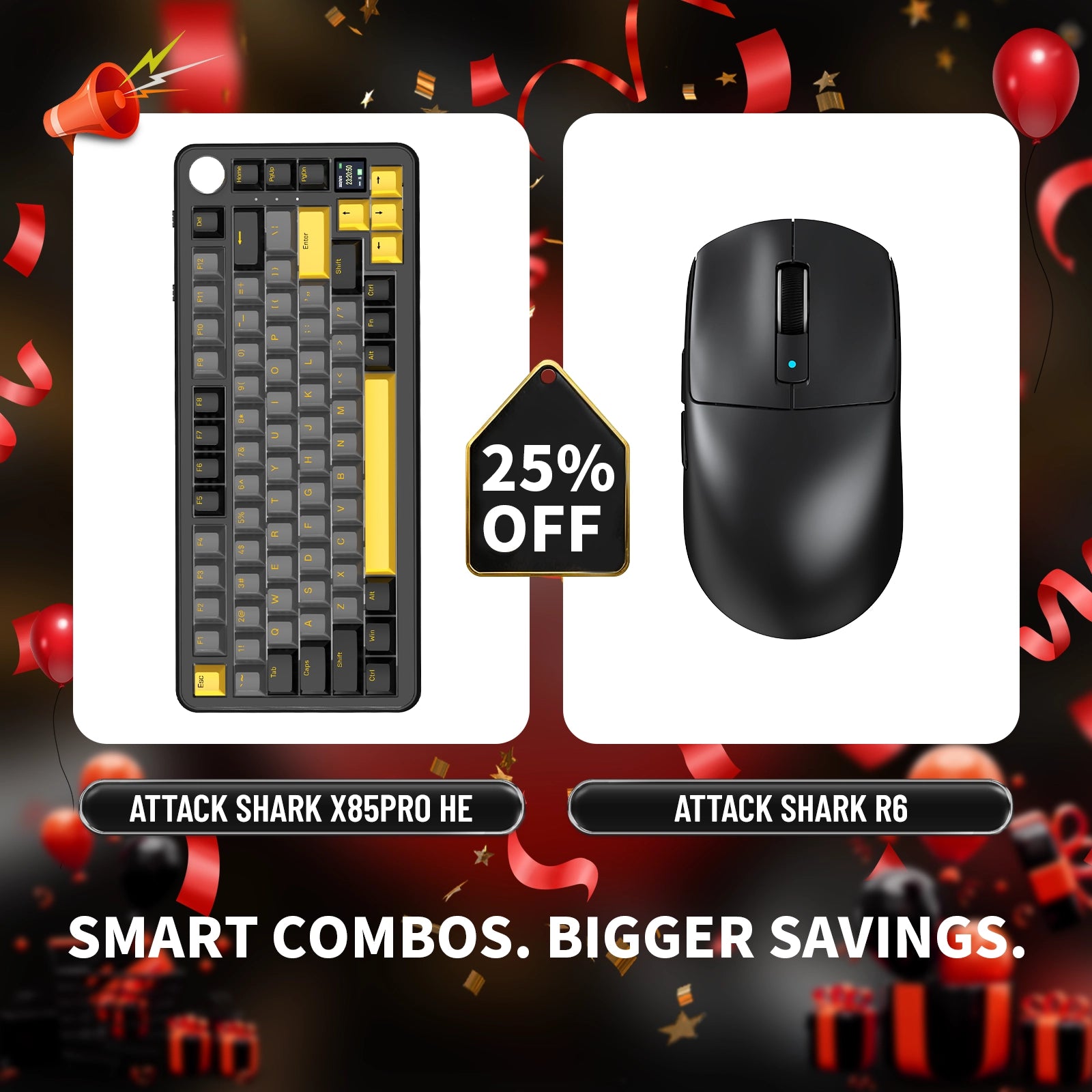 Paquete de teclado mecánico ATTACK SHARK X85PRO con junta de tres modos y ratón inalámbrico para juegos R6