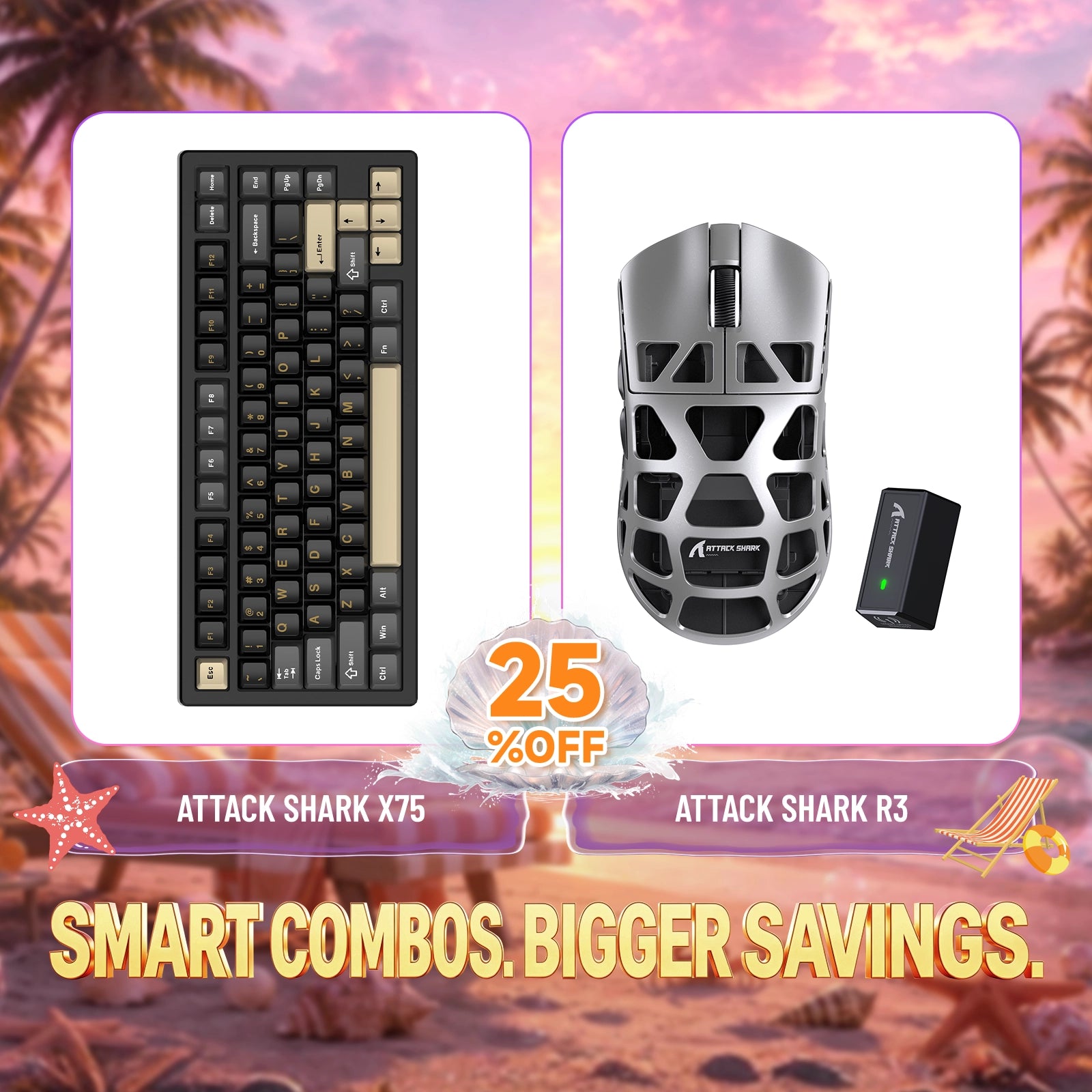 Paquete ATTACK SHARK X75 teclado de aluminio completo + ratón para juegos de aleación de magnesio R3