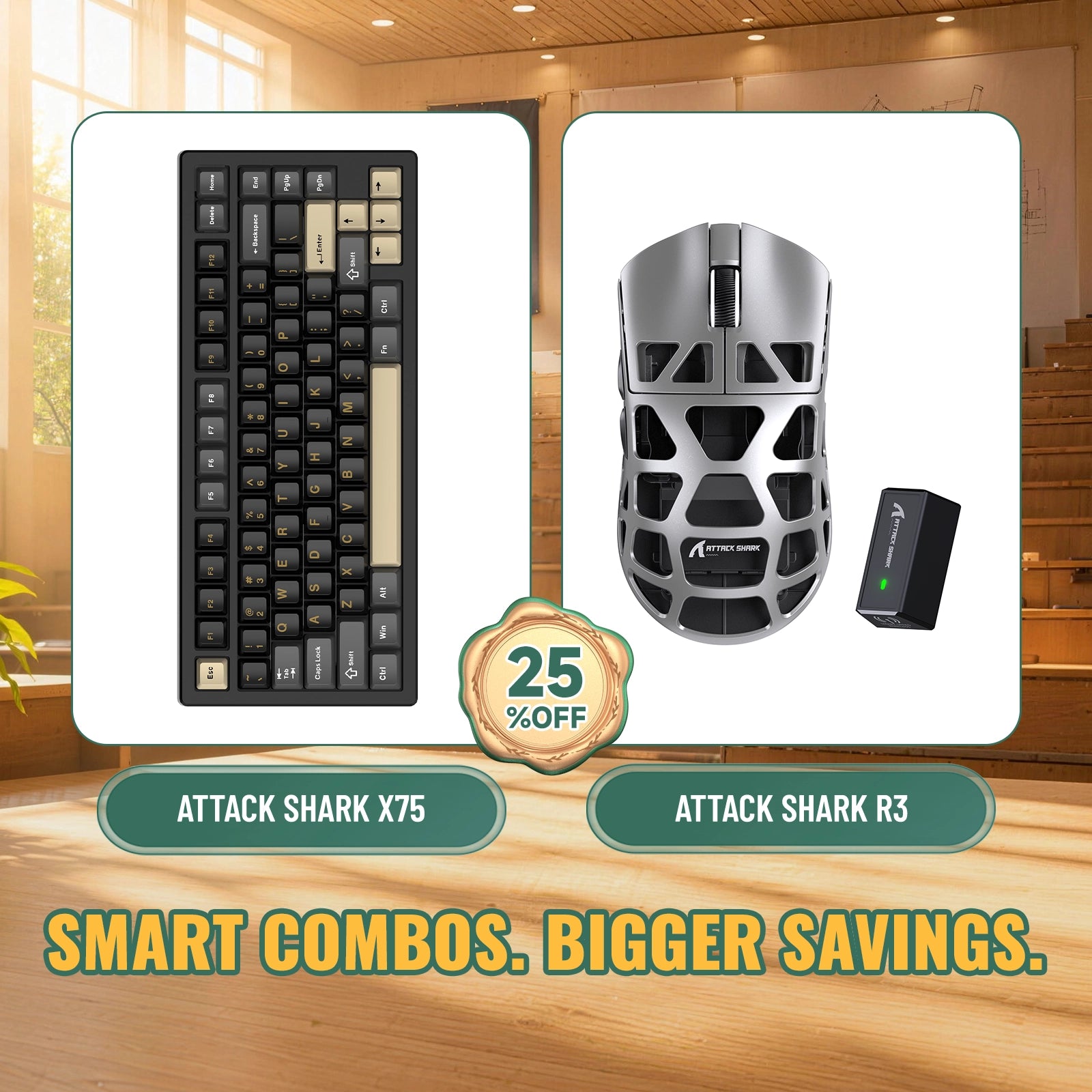 Paquete ATTACK SHARK X75 teclado de aluminio completo + ratón para juegos de aleación de magnesio R3