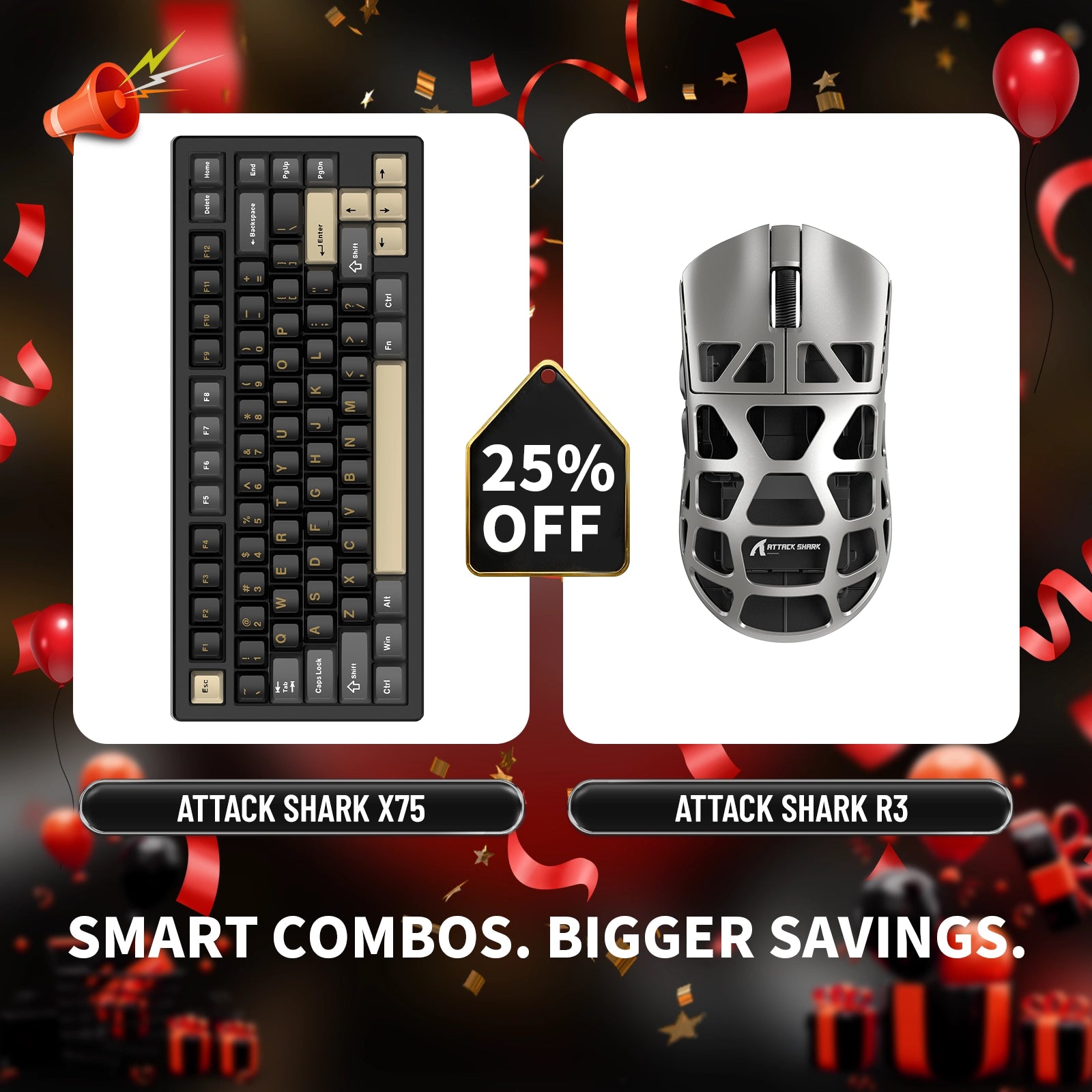 Paquete de teclado de aluminio completo ATTACK SHARK X75 + ratón para juegos de aleación de magnesio R3