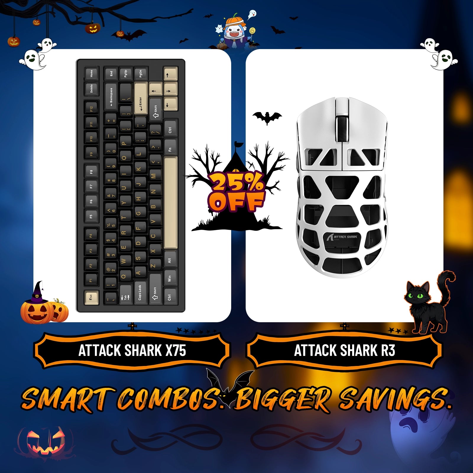 Paquete de teclado de aluminio completo ATTACK SHARK X75 + ratón para juegos de aleación de magnesio R3