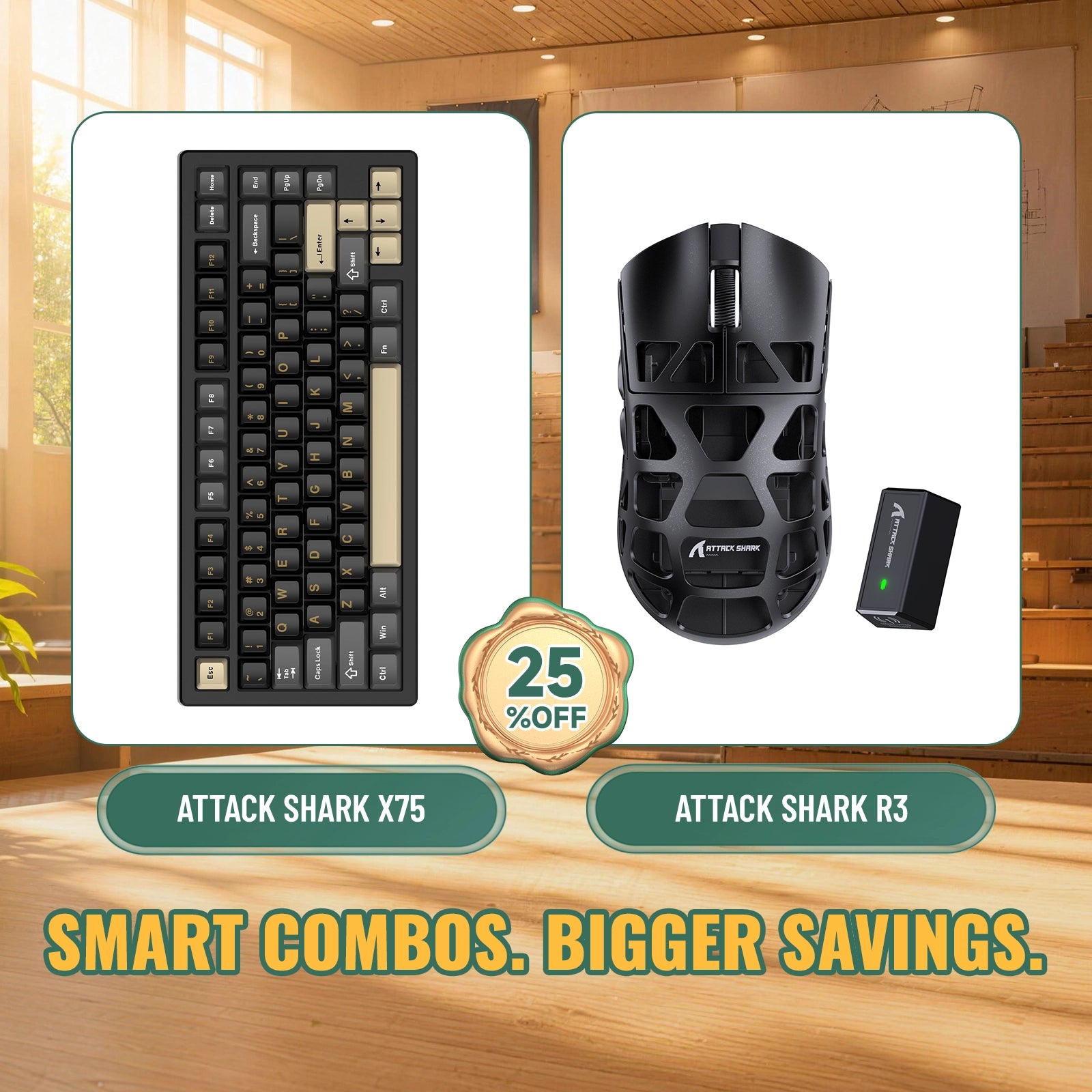 Paquete ATTACK SHARK X75 teclado de aluminio completo + ratón para juegos de aleación de magnesio R3
