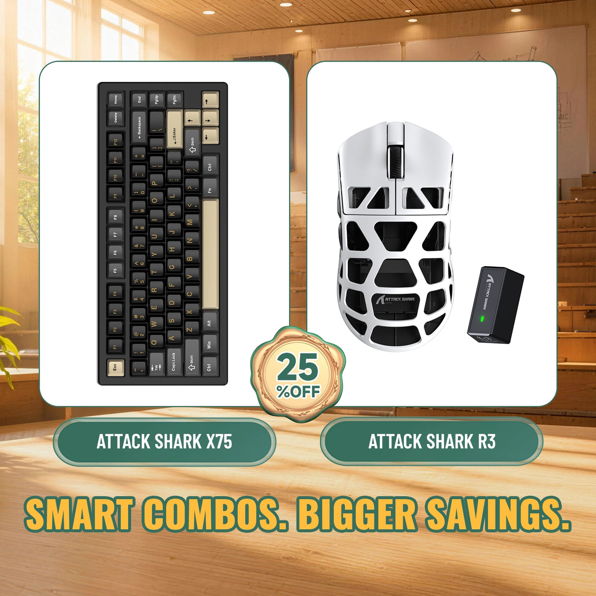 Paquete ATTACK SHARK X75 teclado de aluminio completo + ratón para juegos de aleación de magnesio R3