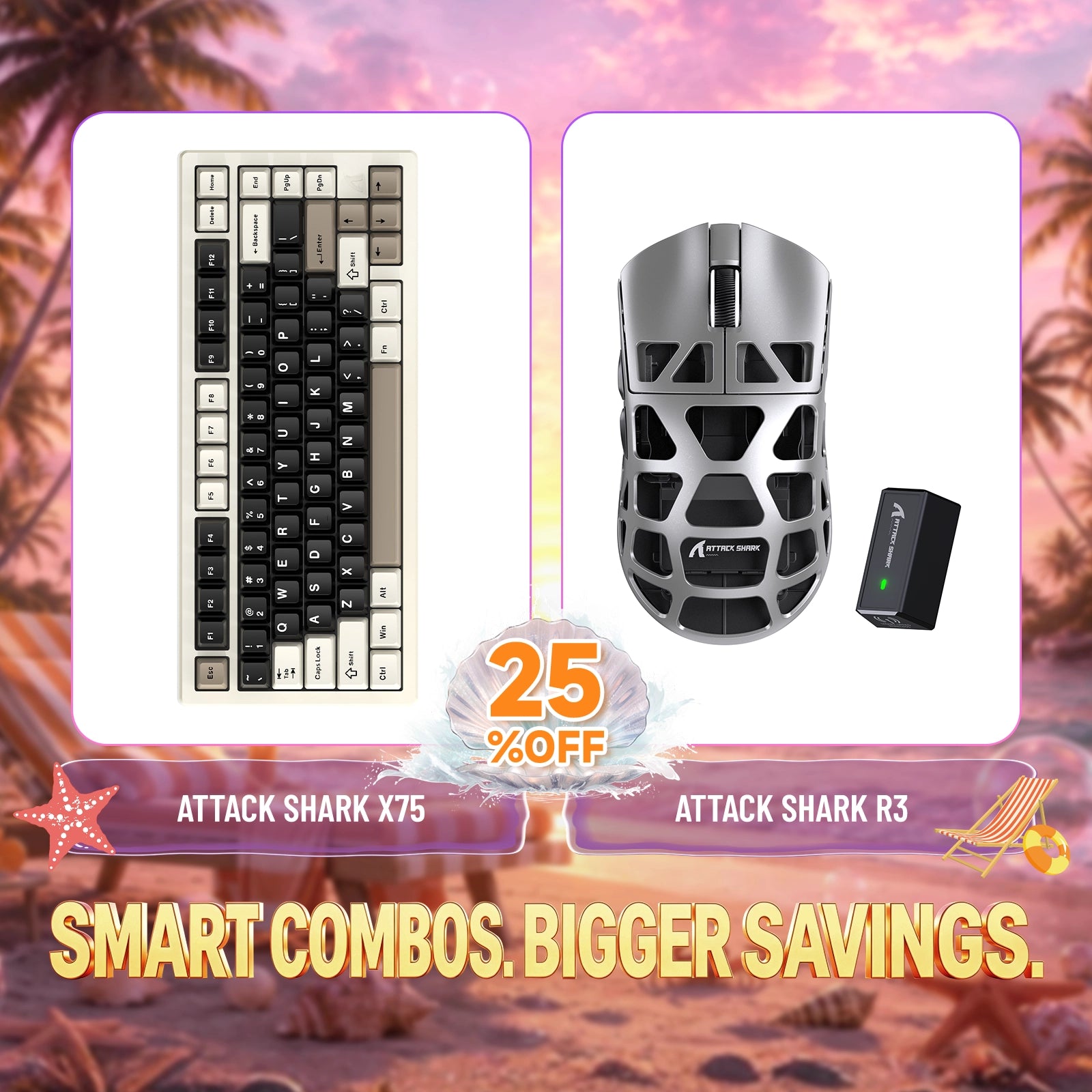 Paquete ATTACK SHARK X75 teclado de aluminio completo + ratón para juegos de aleación de magnesio R3