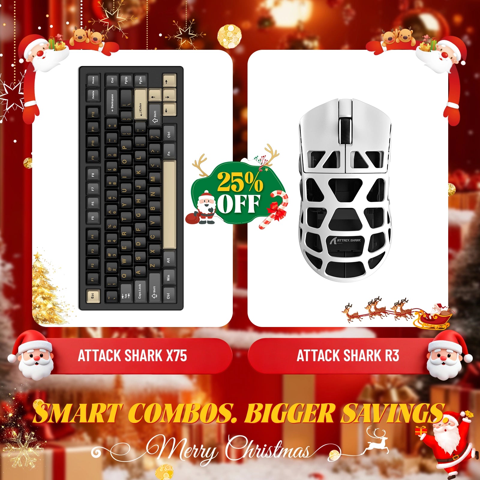 Paquete de teclado de aluminio completo ATTACK SHARK X75 + ratón para juegos de aleación de magnesio R3
