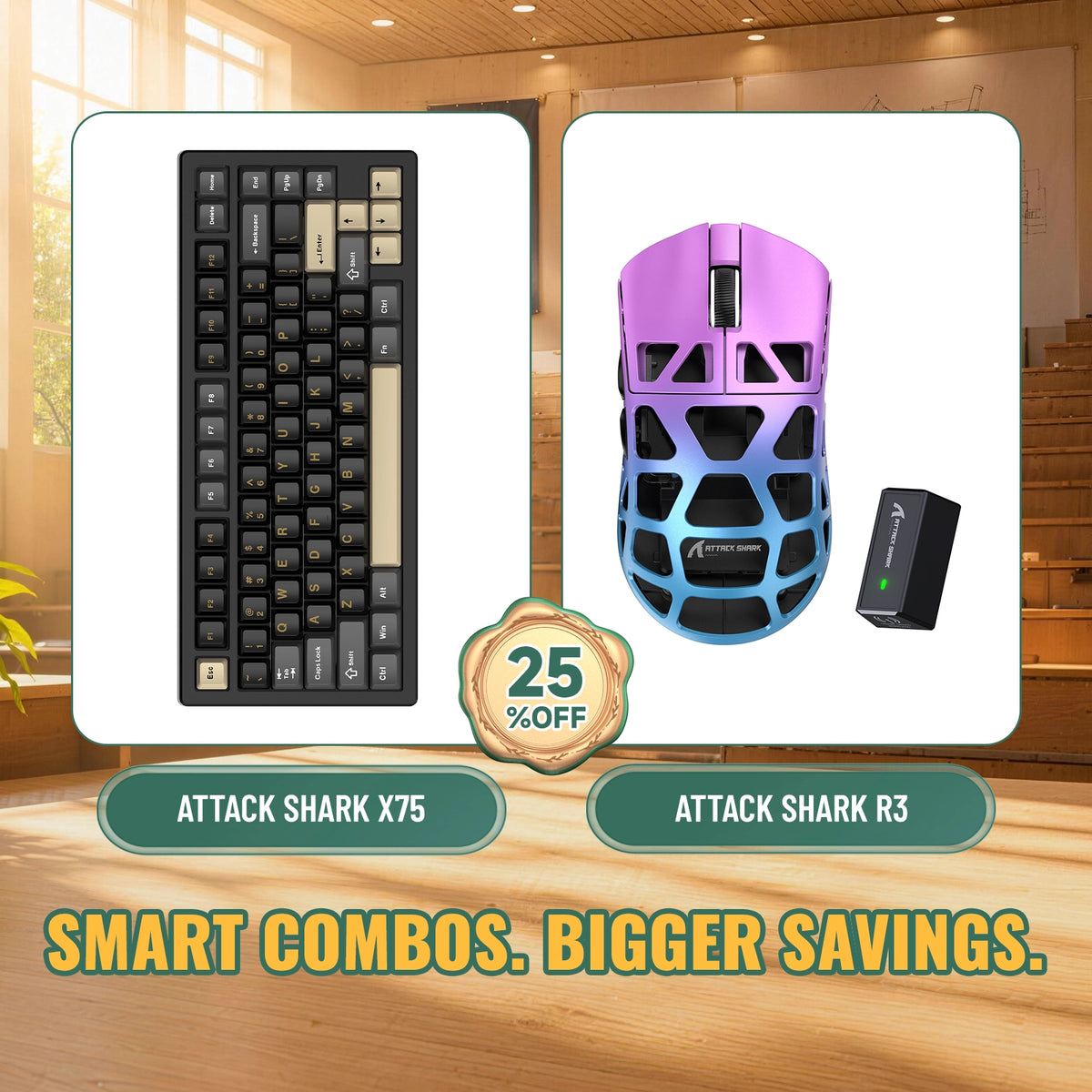Paquete ATTACK SHARK X75 teclado de aluminio completo + ratón para juegos de aleación de magnesio R3