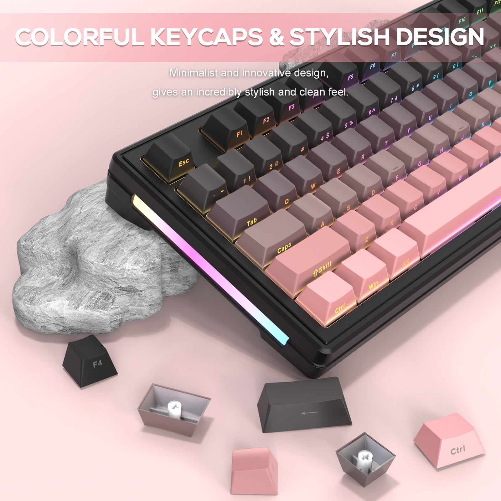 Attack Shark M87 keyboard with colorful gradient keycaps and minimalist design.