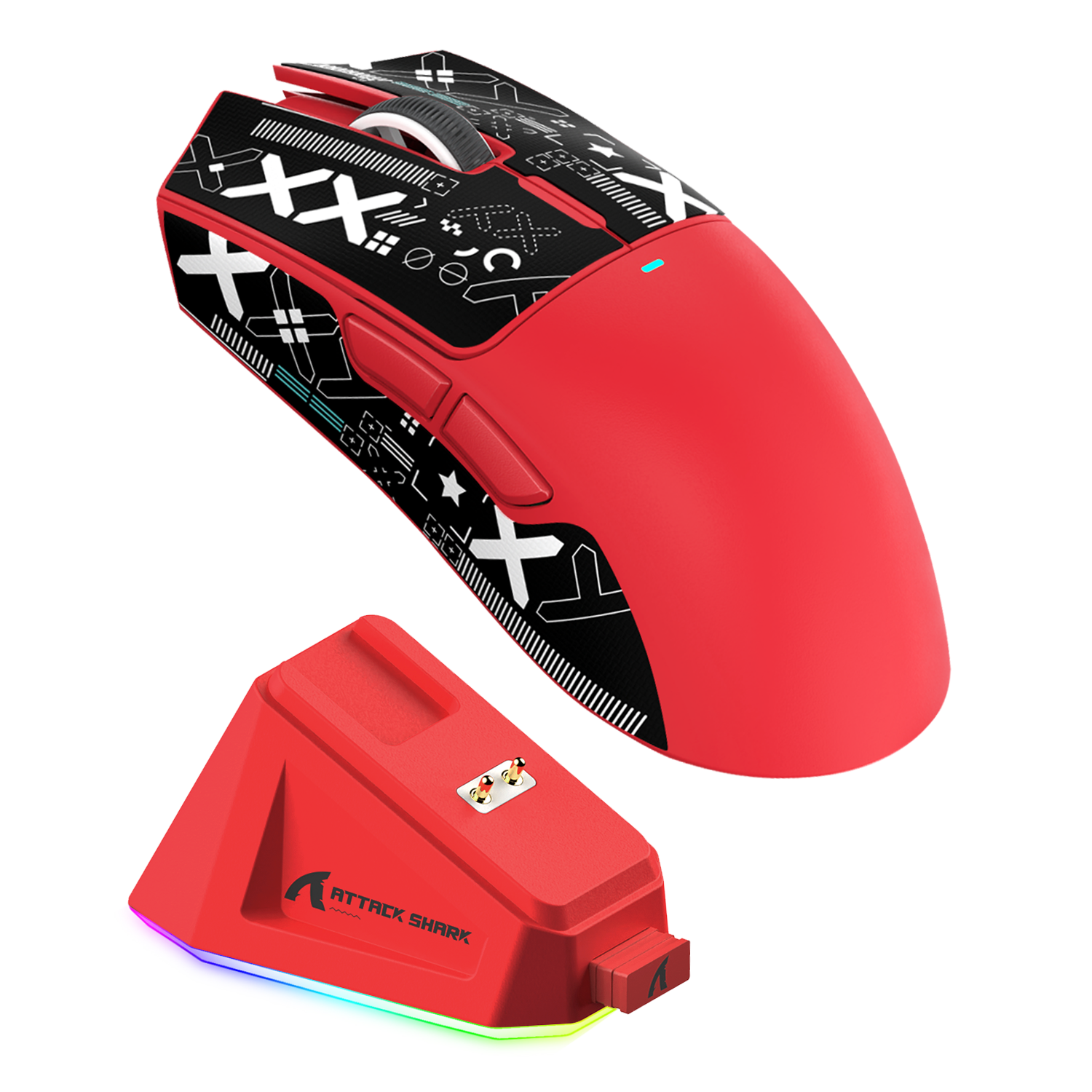 Attack Shark X11 Wireless Gaming Mouse in red with RGB charging dock